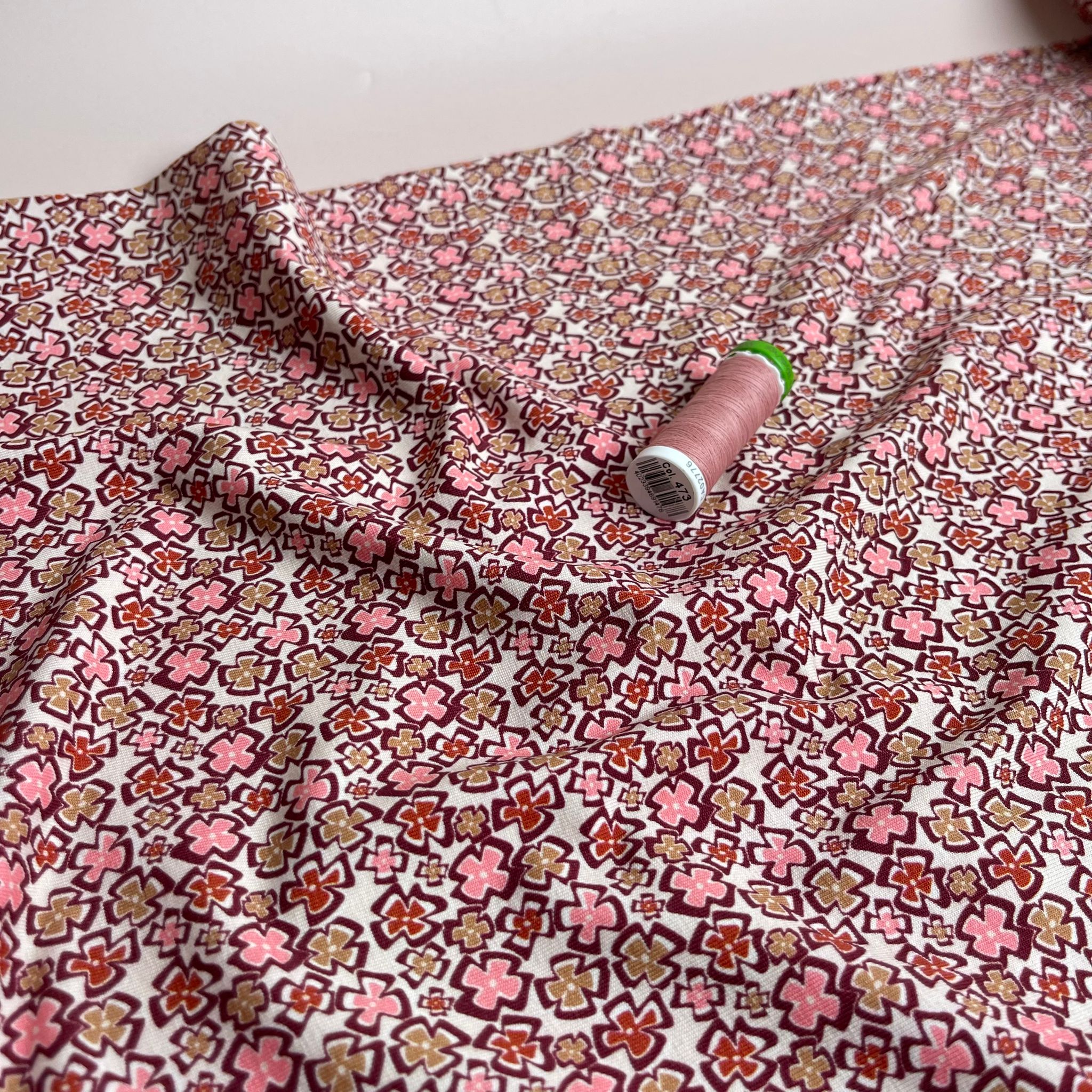 REMNANT 1.58 Metres - Danish Design - Pink Ditsy Floral Cotton Jersey Fabric