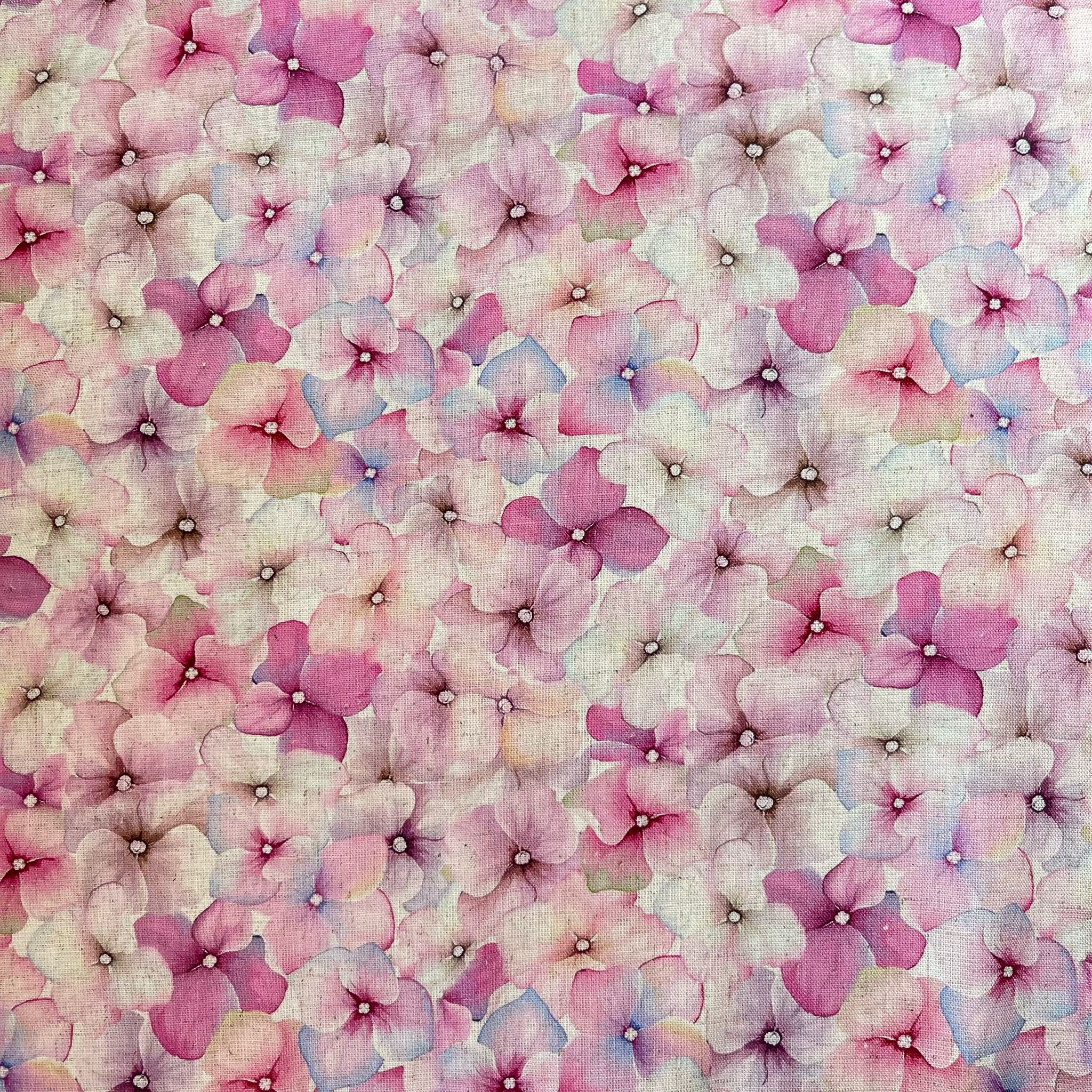 Pink Hydrangea Viscose Linen Fabric