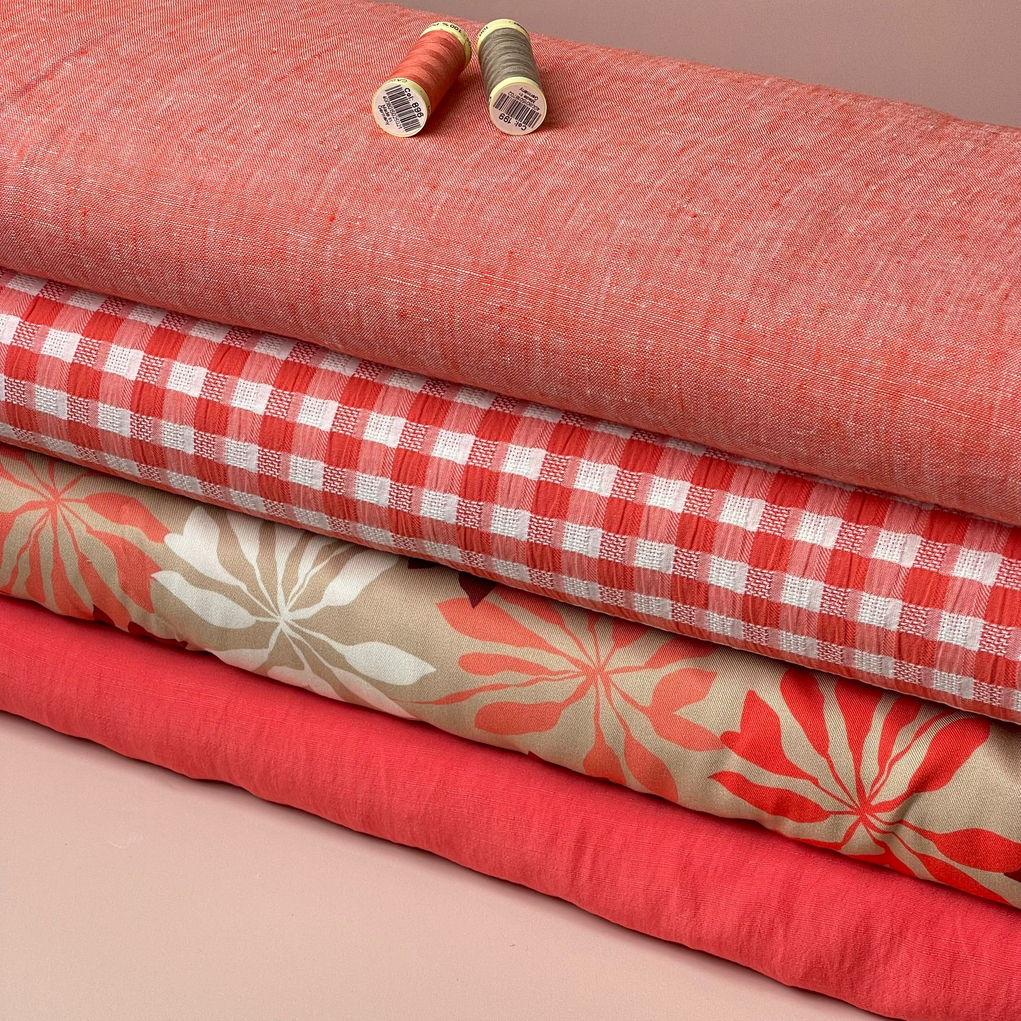 REMNANT 0.42 Metre - Lush Coral Light Viscose Linen Crepe Dress Fabric