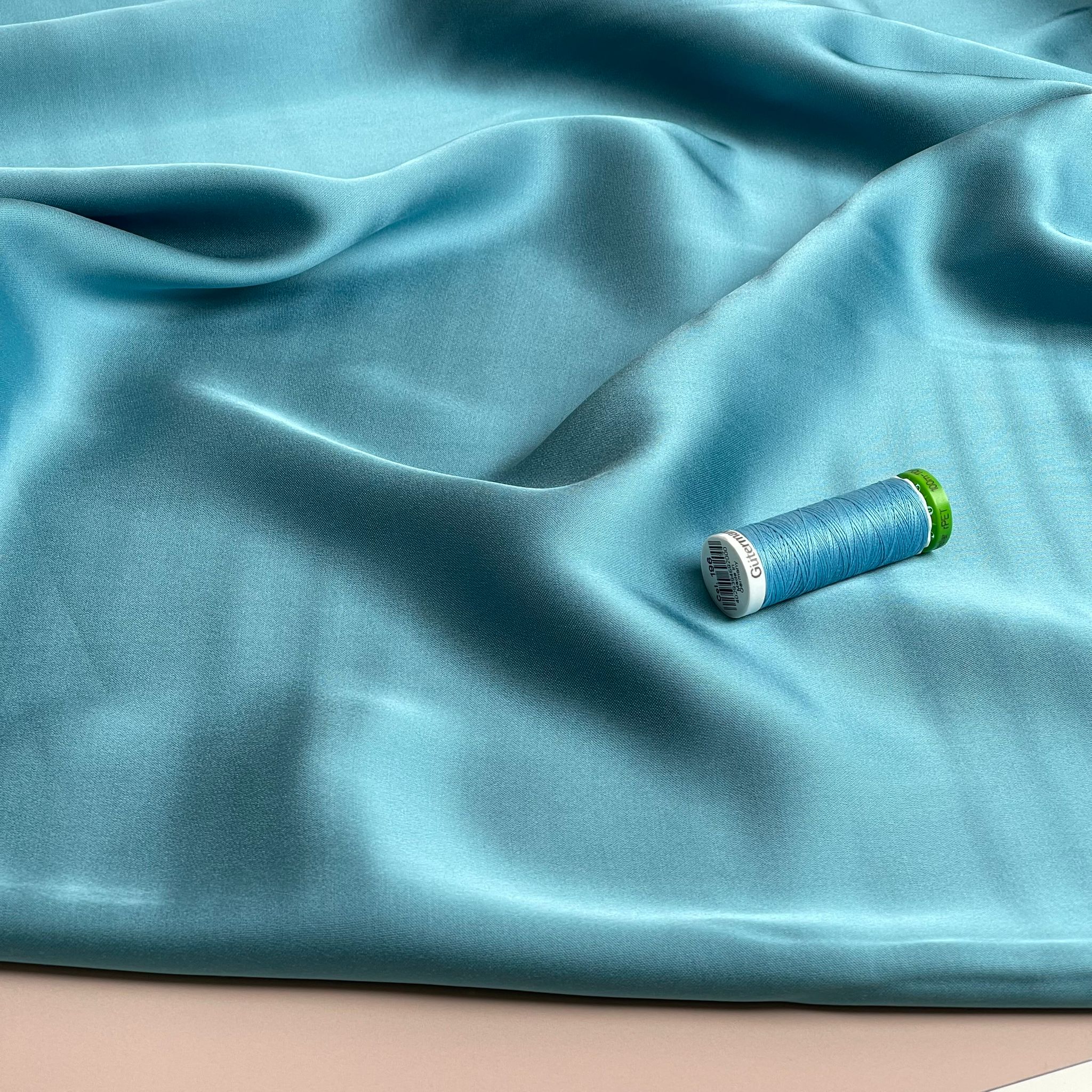 Turquoise Solid Viscose Sateen Fabric