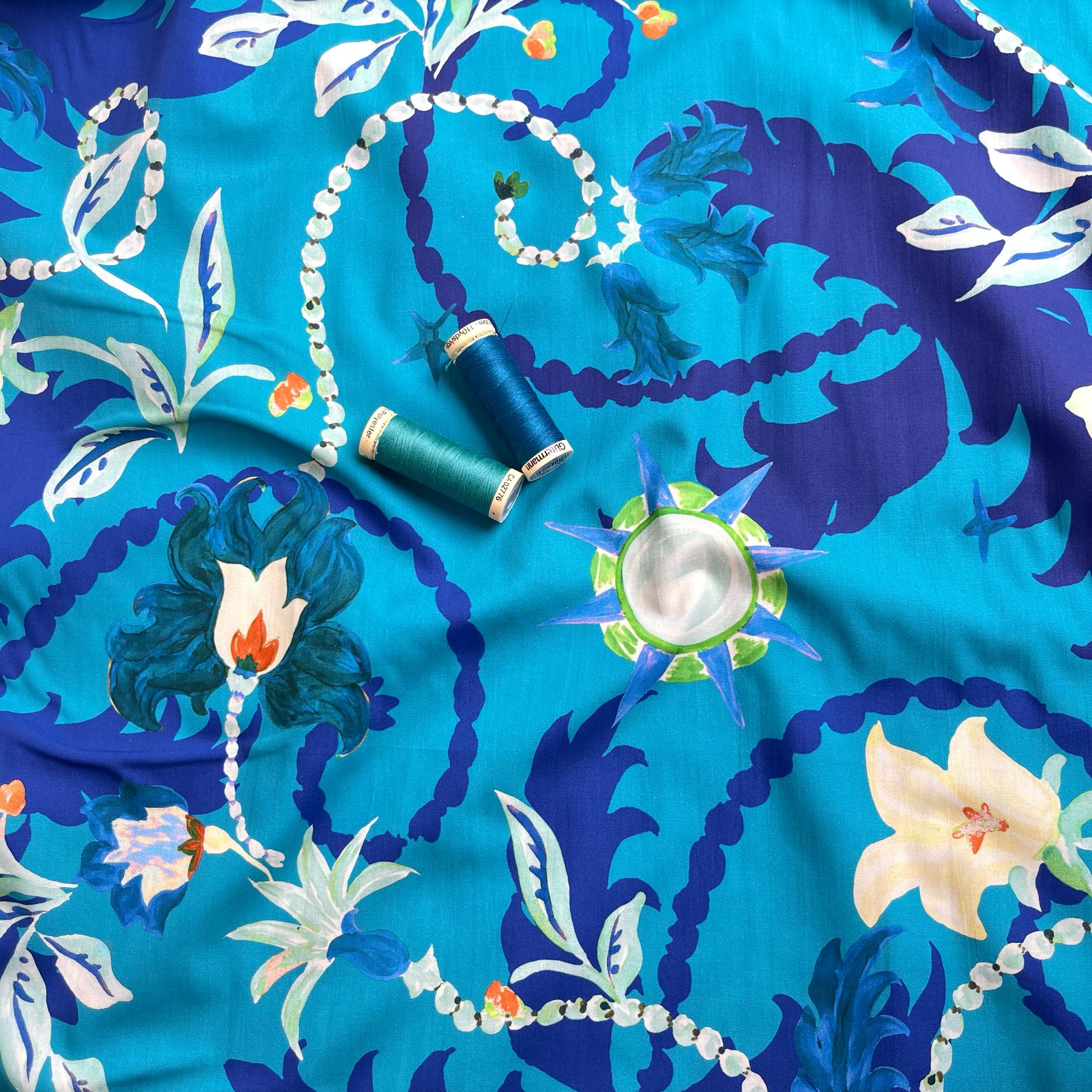 Ex-Designer Deadstock Tropical Turquoise Cotton Poplin Fabric