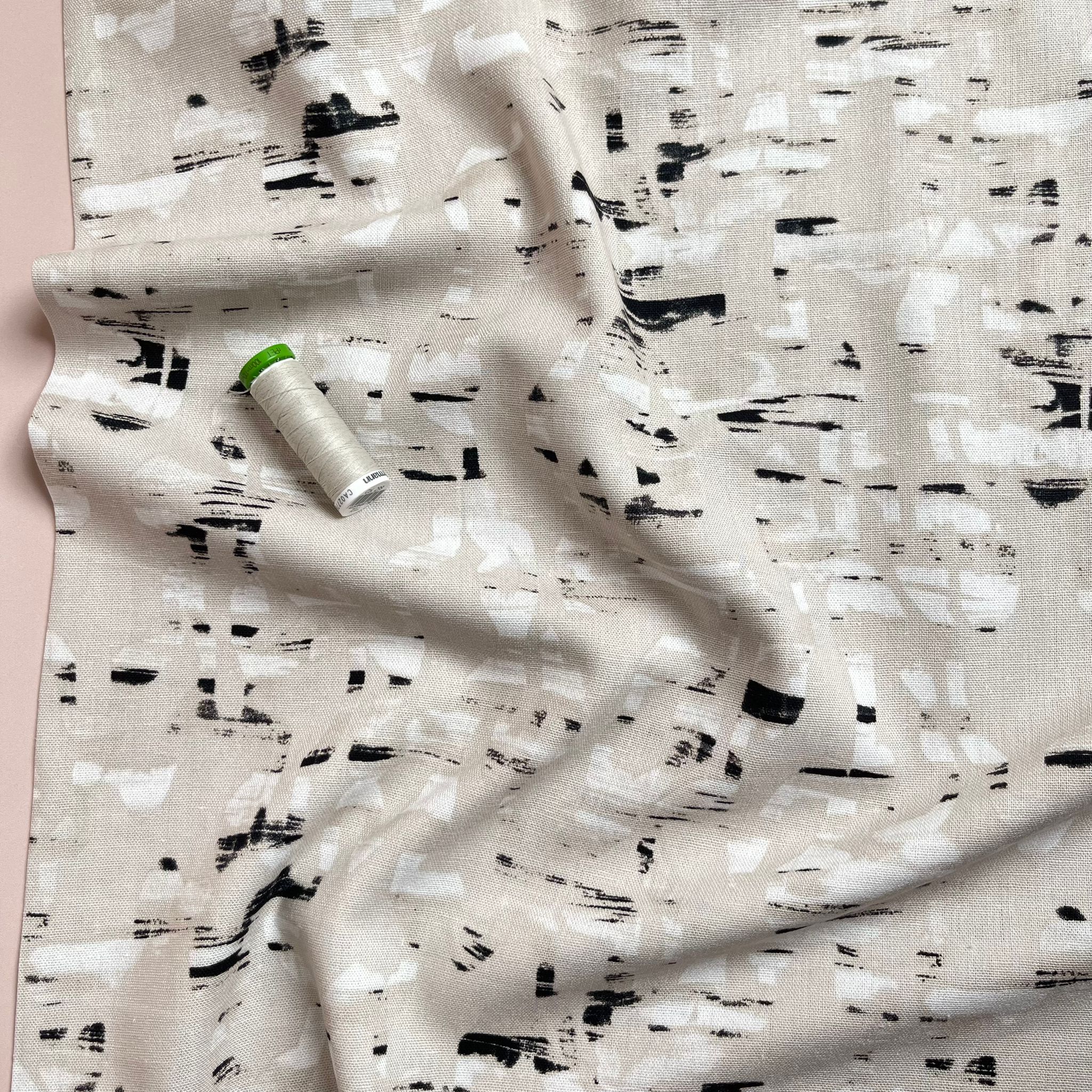 Abstract Animal Print on Sand Linen Viscose Blend Fabric