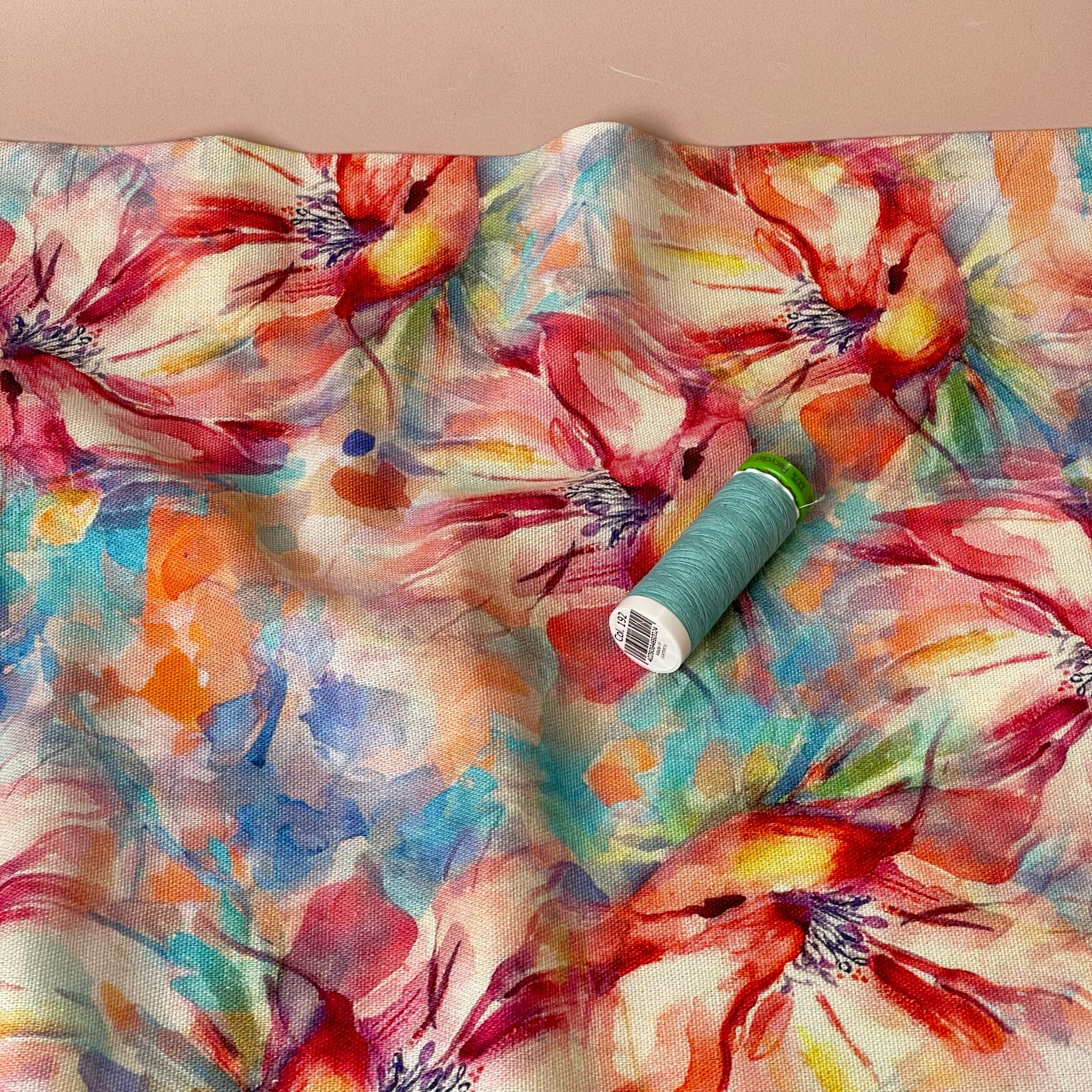 Watercolour Lily Bouquet Viscose Linen Fabric