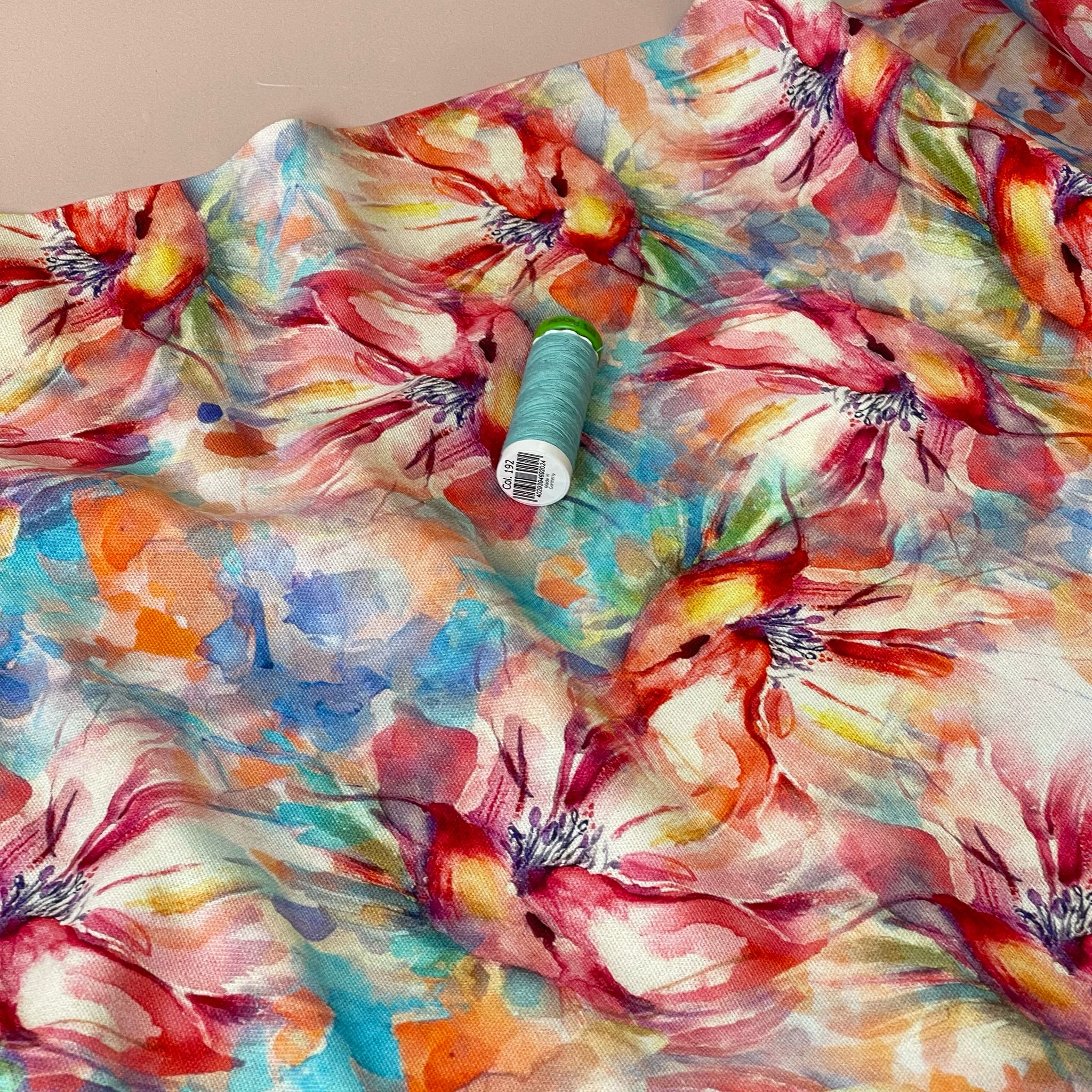 Watercolour Lily Bouquet Viscose Linen Fabric