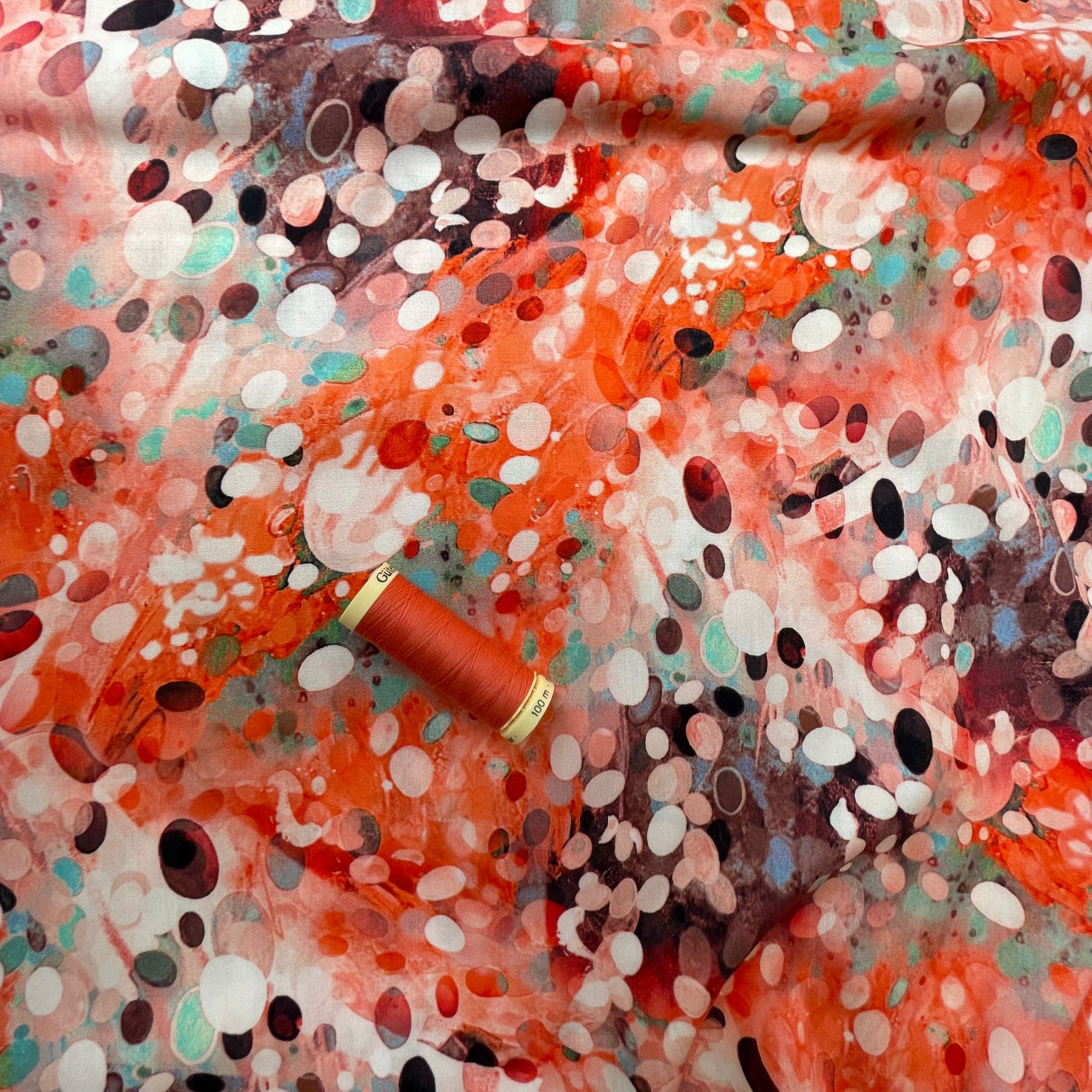 Sunset Watercolour Drops Viscose Poplin Fabric