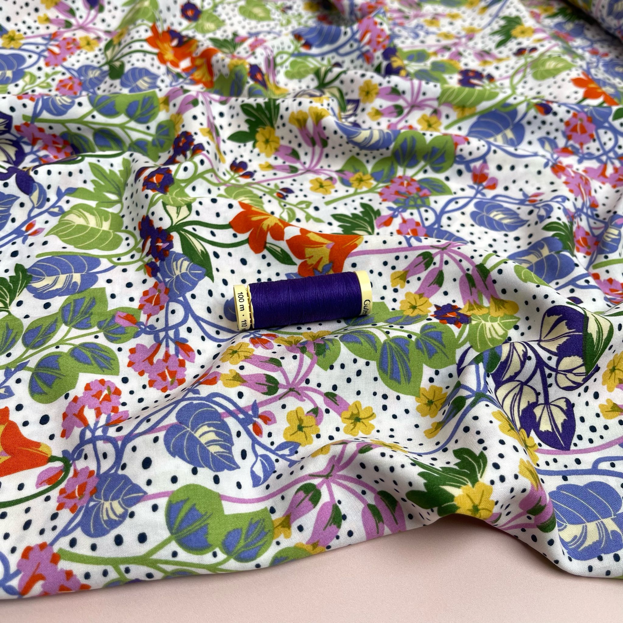 Tropical Foliage on White Viscose Fabric