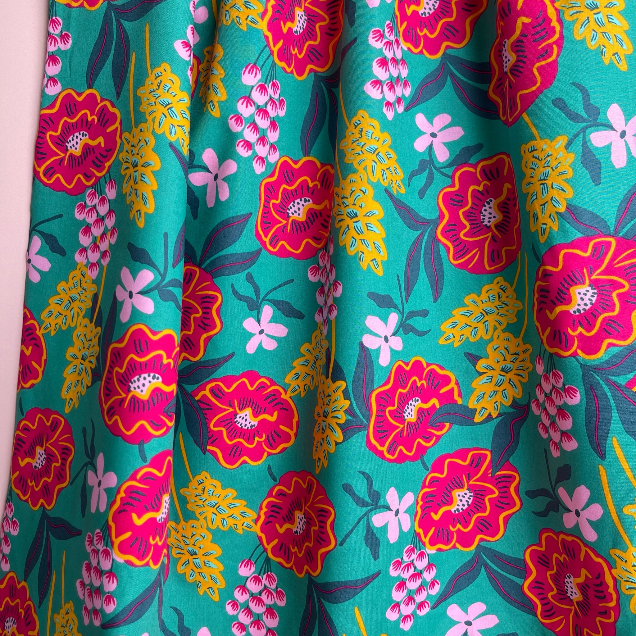 Nerida Hansen - Fresh Flowers on Green Cotton Poplin Fabric