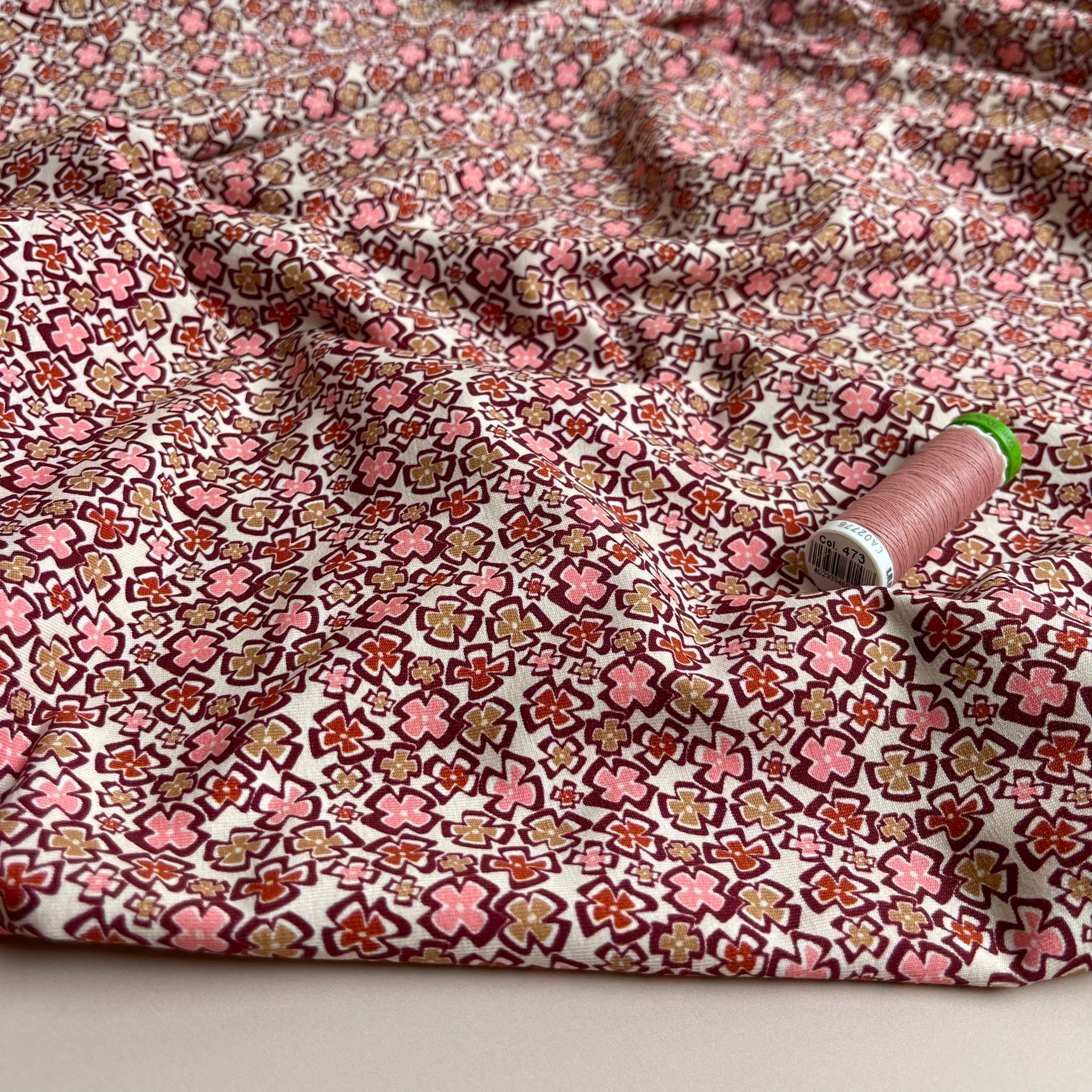 REMNANT 1.58 Metres - Danish Design - Pink Ditsy Floral Cotton Jersey Fabric
