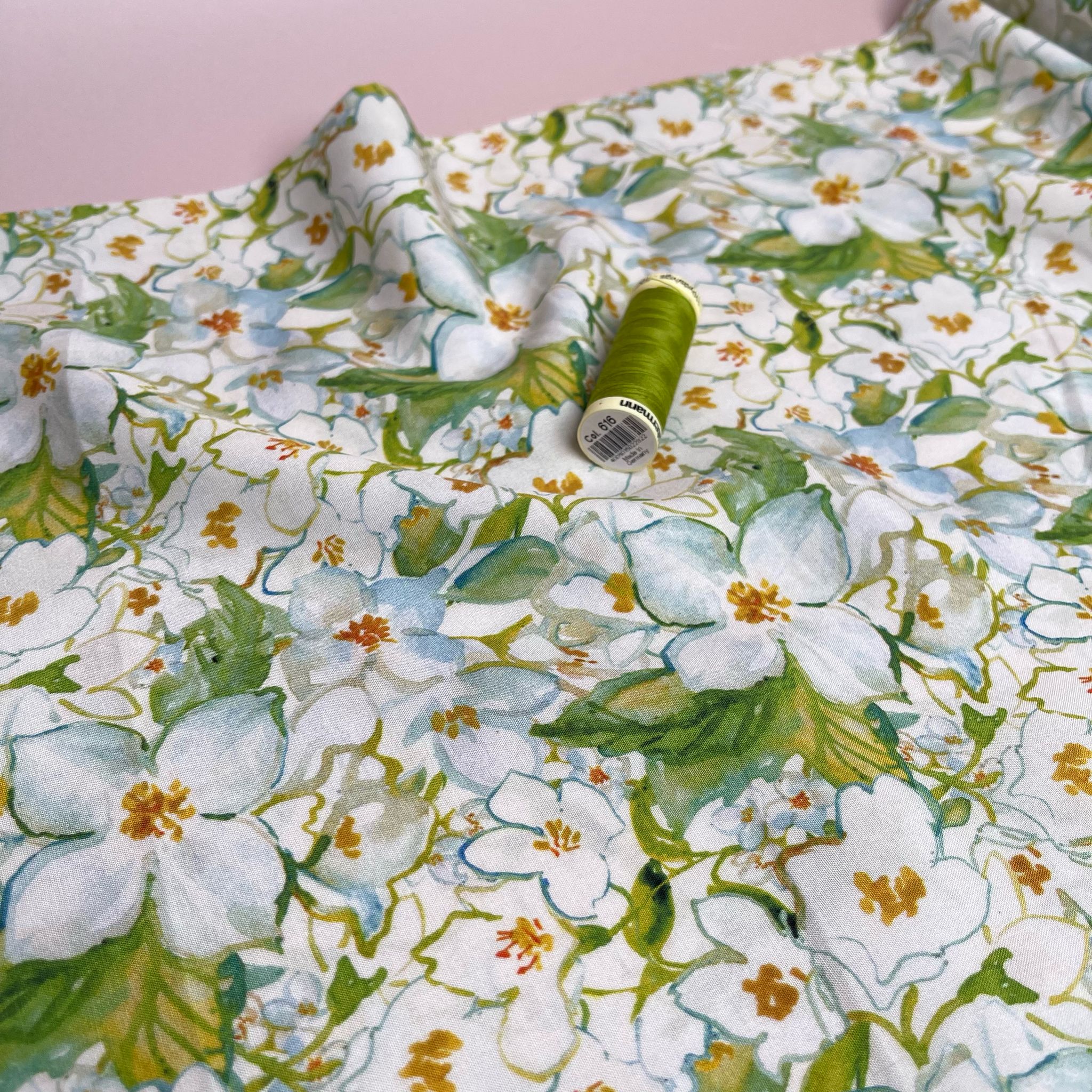 Spring Green Florals Viscose Fabric