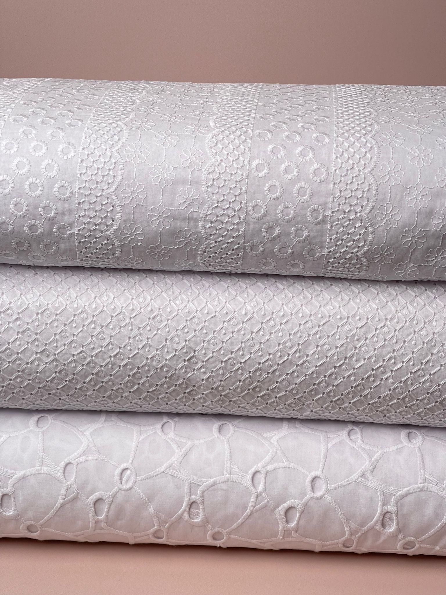 White Flowers Cotton Broderie Anglaise Fabric