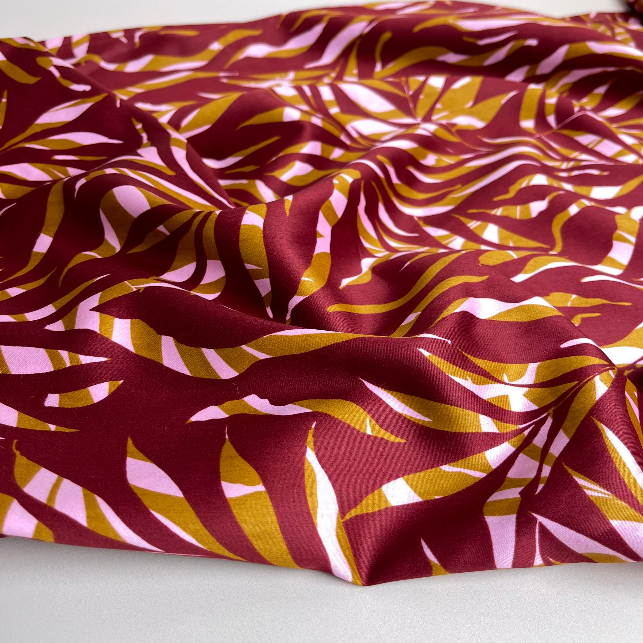 REMNANT 2.06 Metres - Shaded Foliage in Burgundy Cotton Sateen Fabric