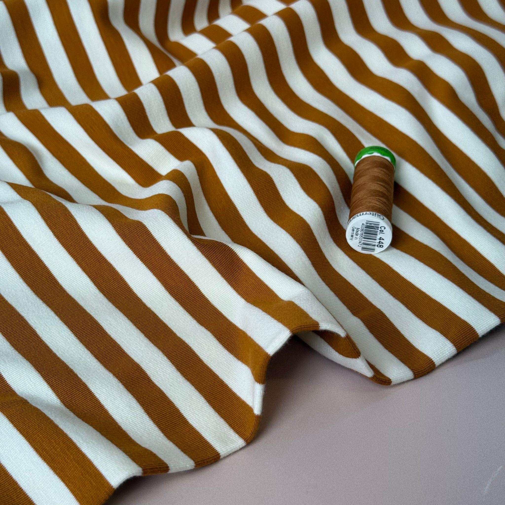 REMNANT 0.58 Metre - Yarn Dyed Toffee Stripes Looped Back Cotton French Terry