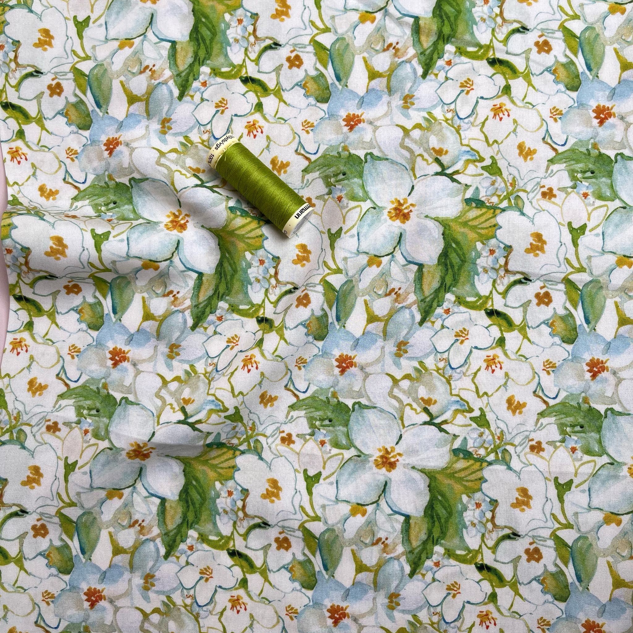 Spring Green Florals Viscose Fabric