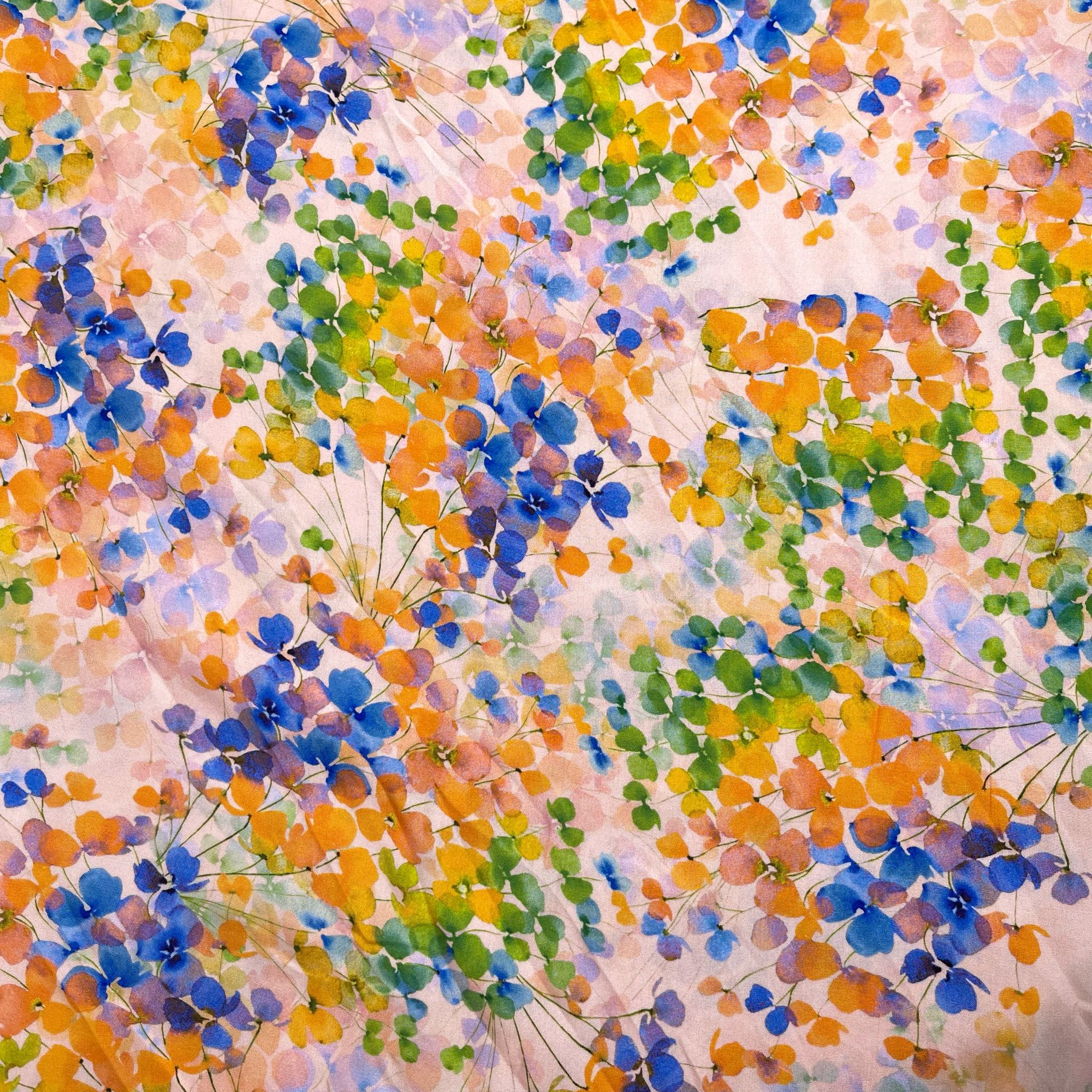 Watercolour Spring Blossoms Viscose Fabric