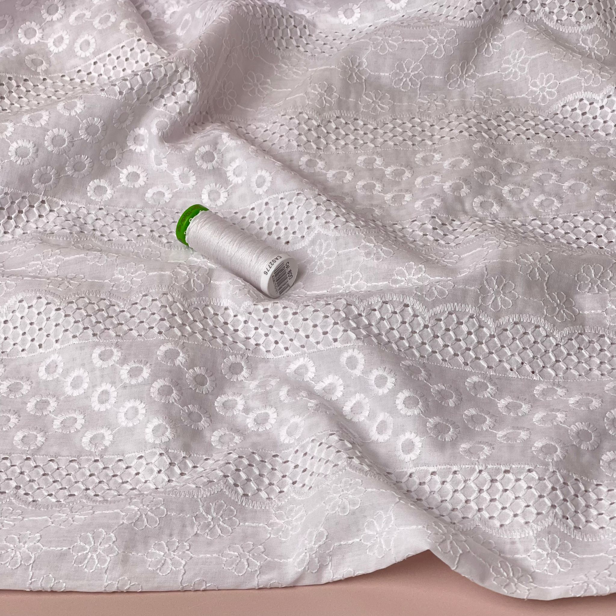 Embroidered White Stripes Cotton Broderie Anglaise Fabric