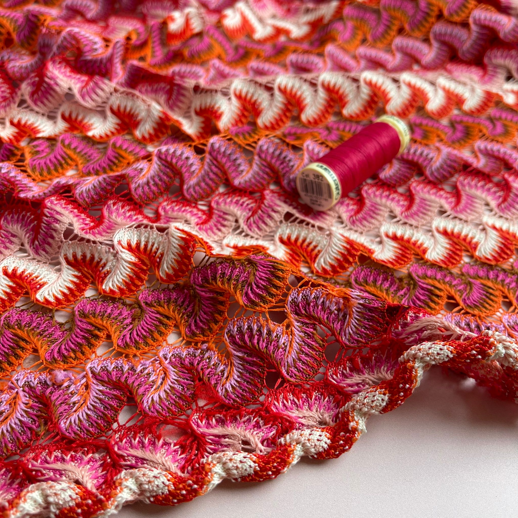 REMNANT 0.85 Metre - Sunset Gingko Waves Lace Knit Fabric