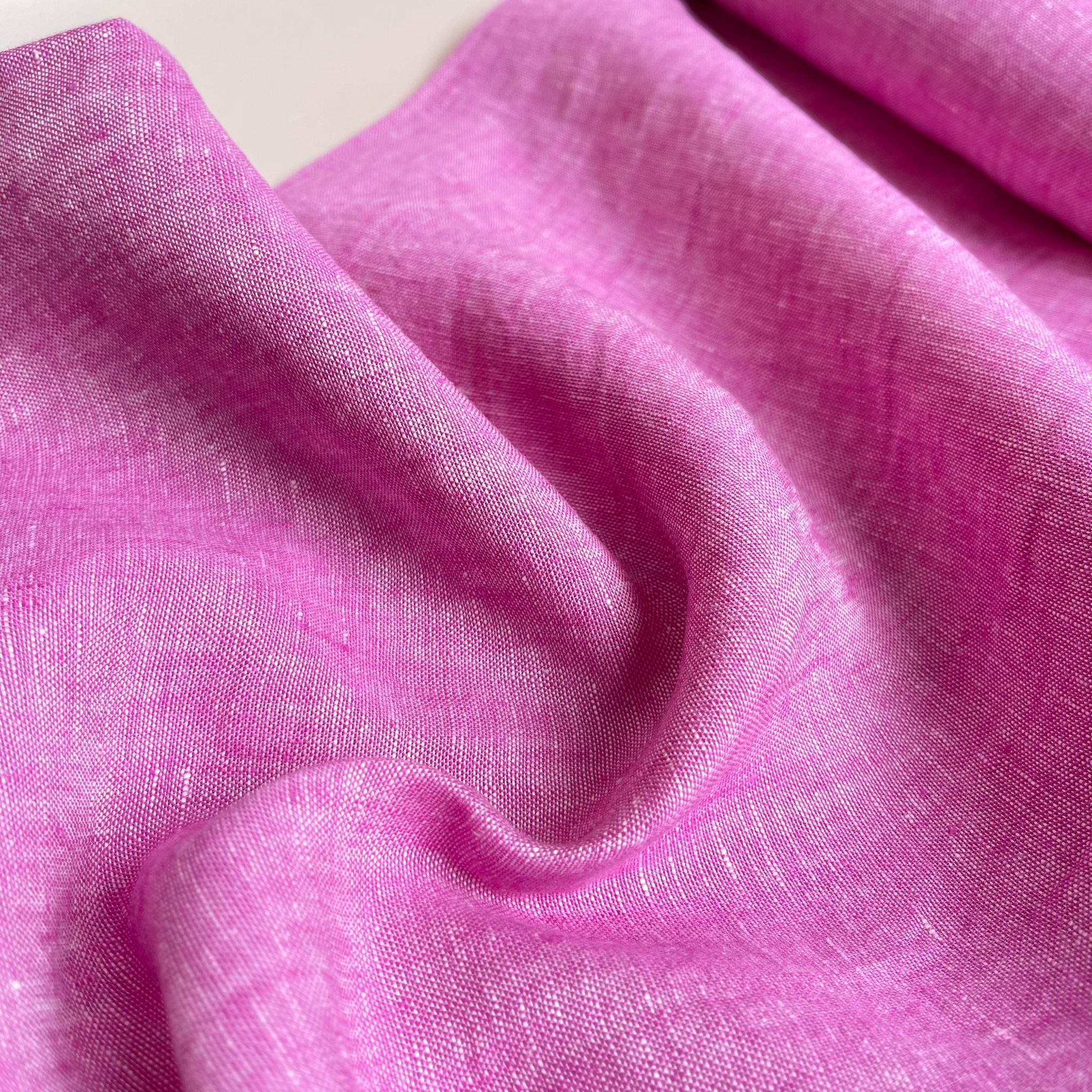 REMNANT 0.89 Metre - Fuchsia Yarn Dyed Pure Linen Fabric