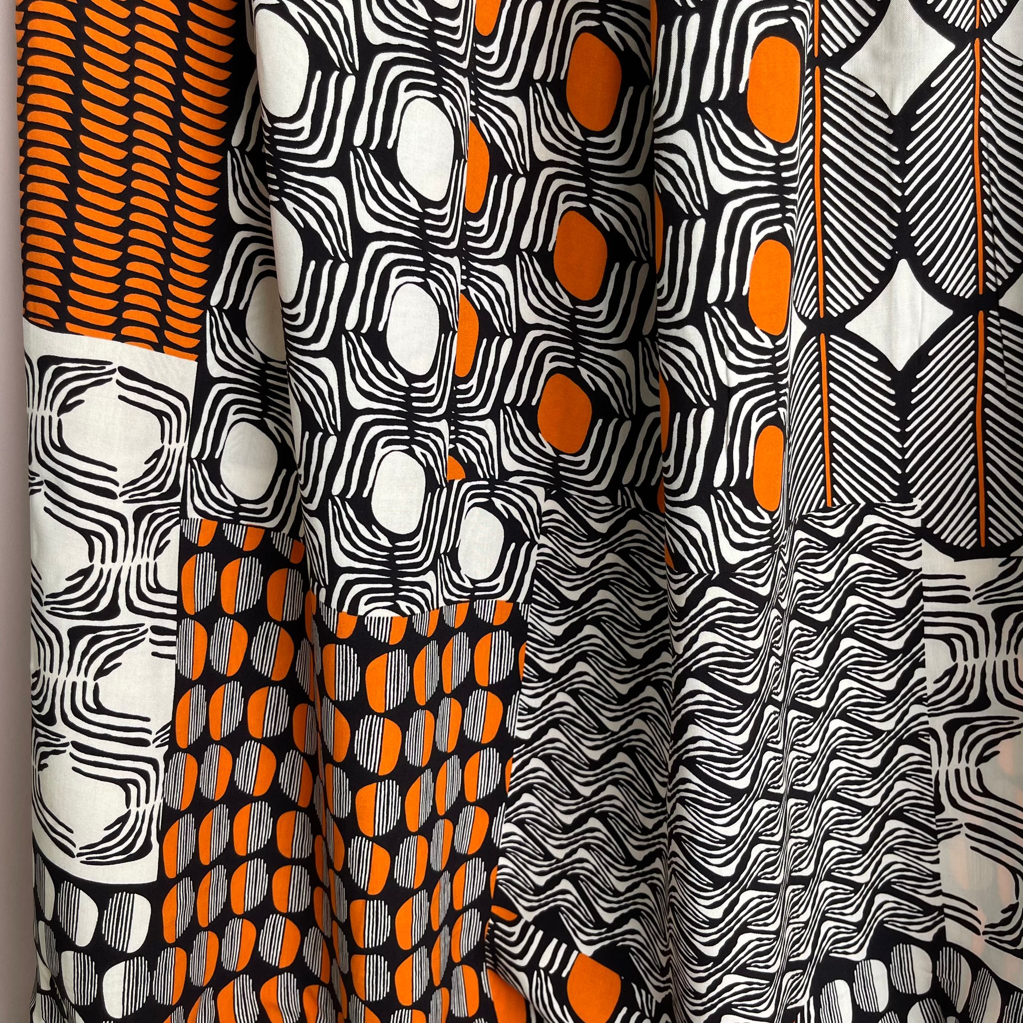 REMNANT 0.77 Metre - Patchwork Graphics in Orange Viscose Poplin Fabric