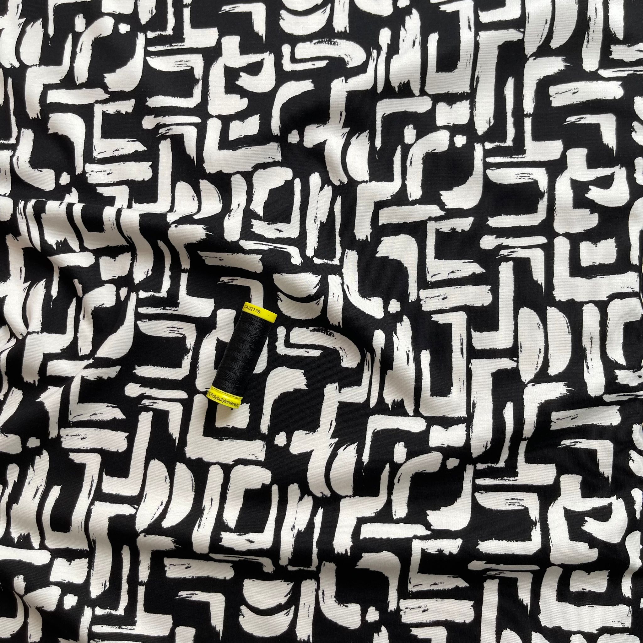Shapes in Black and White Soft Ponte Roma Fabric