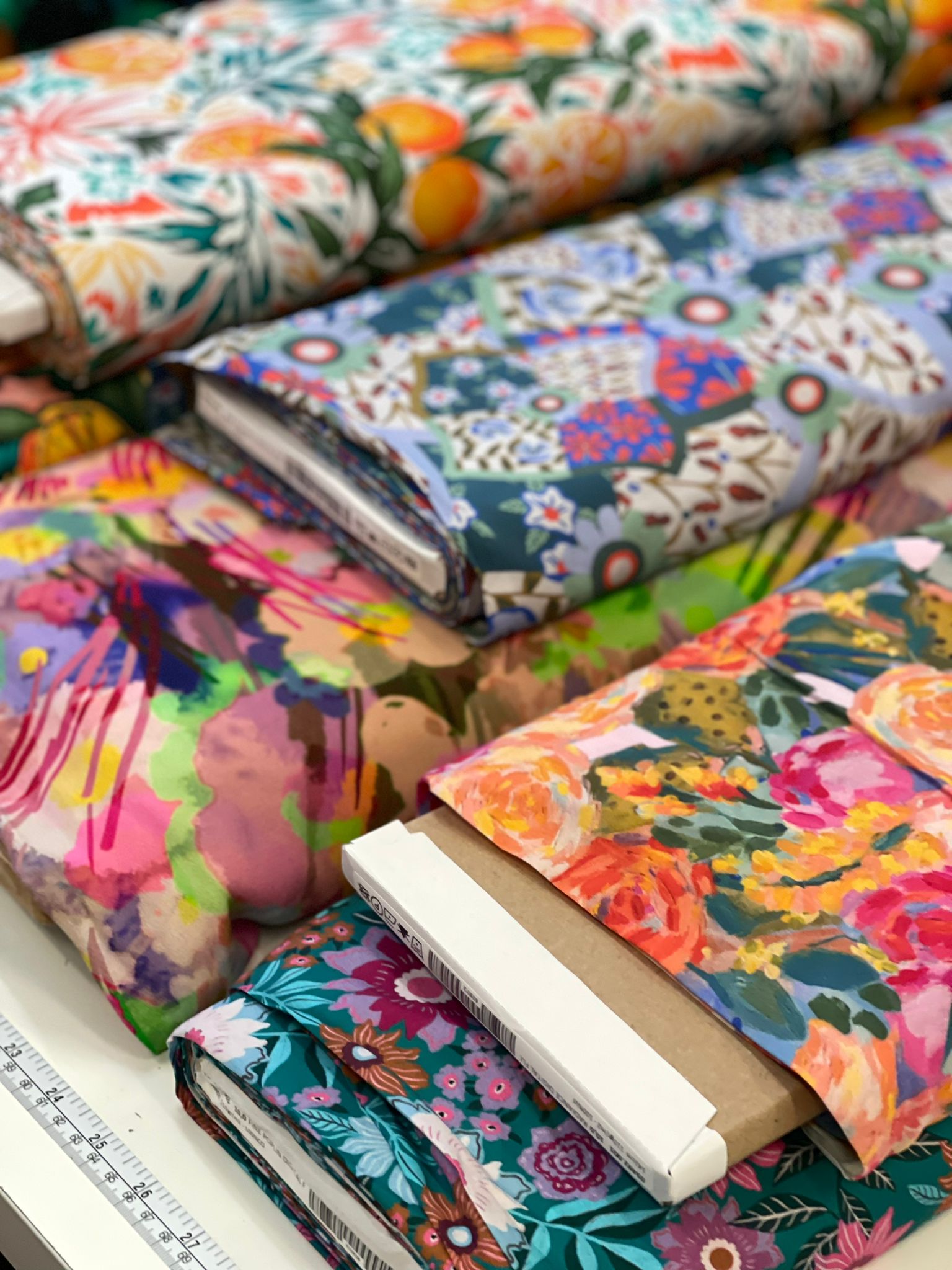Floral Patchwork Print in Blue and Red Viscose Fabric