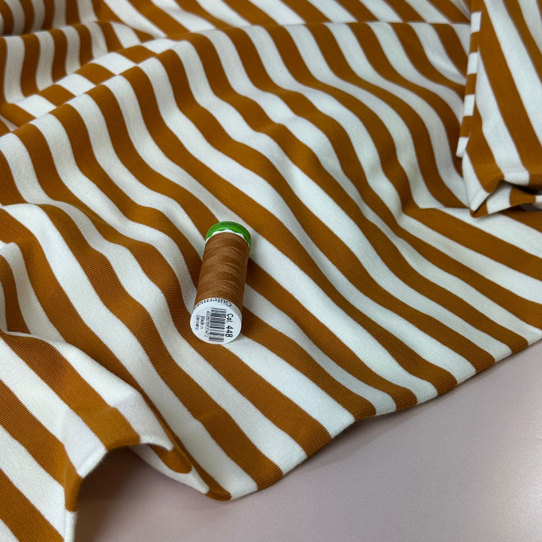 REMNANT 0.58 Metre - Yarn Dyed Toffee Stripes Looped Back Cotton French Terry