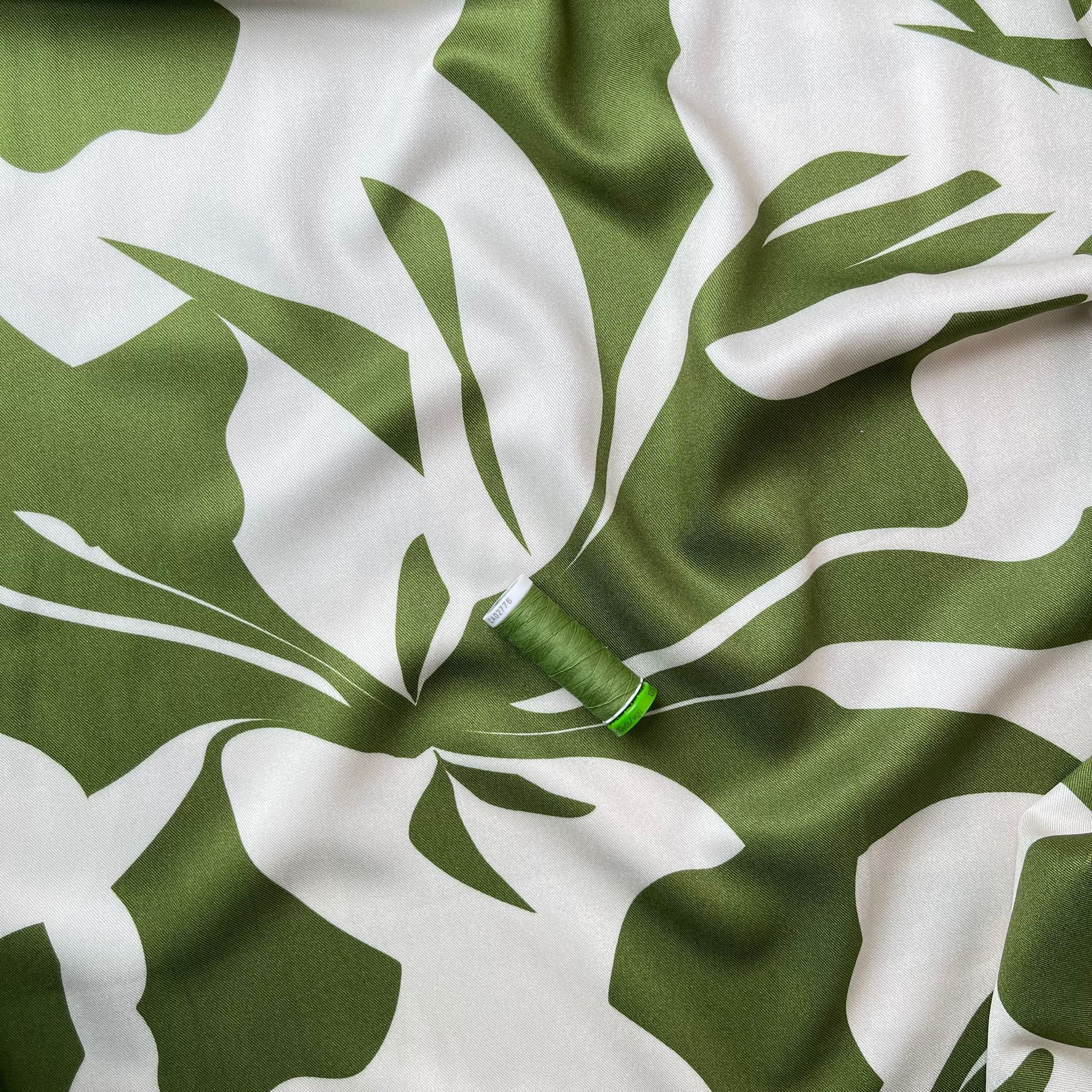 Light & Lush - Bold Leaves in Green Viscose Twill Fabric
