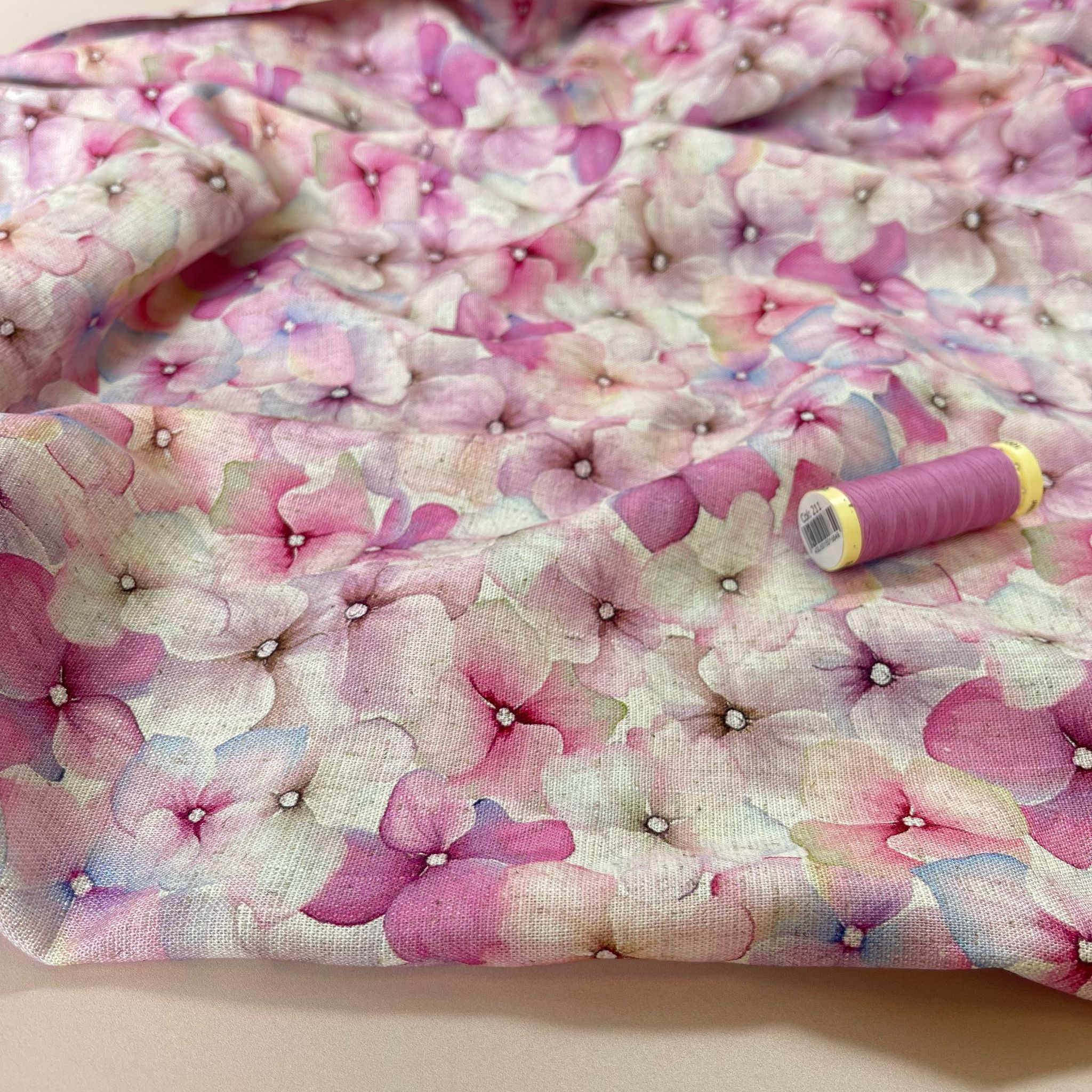 Pink Hydrangea Viscose Linen Fabric