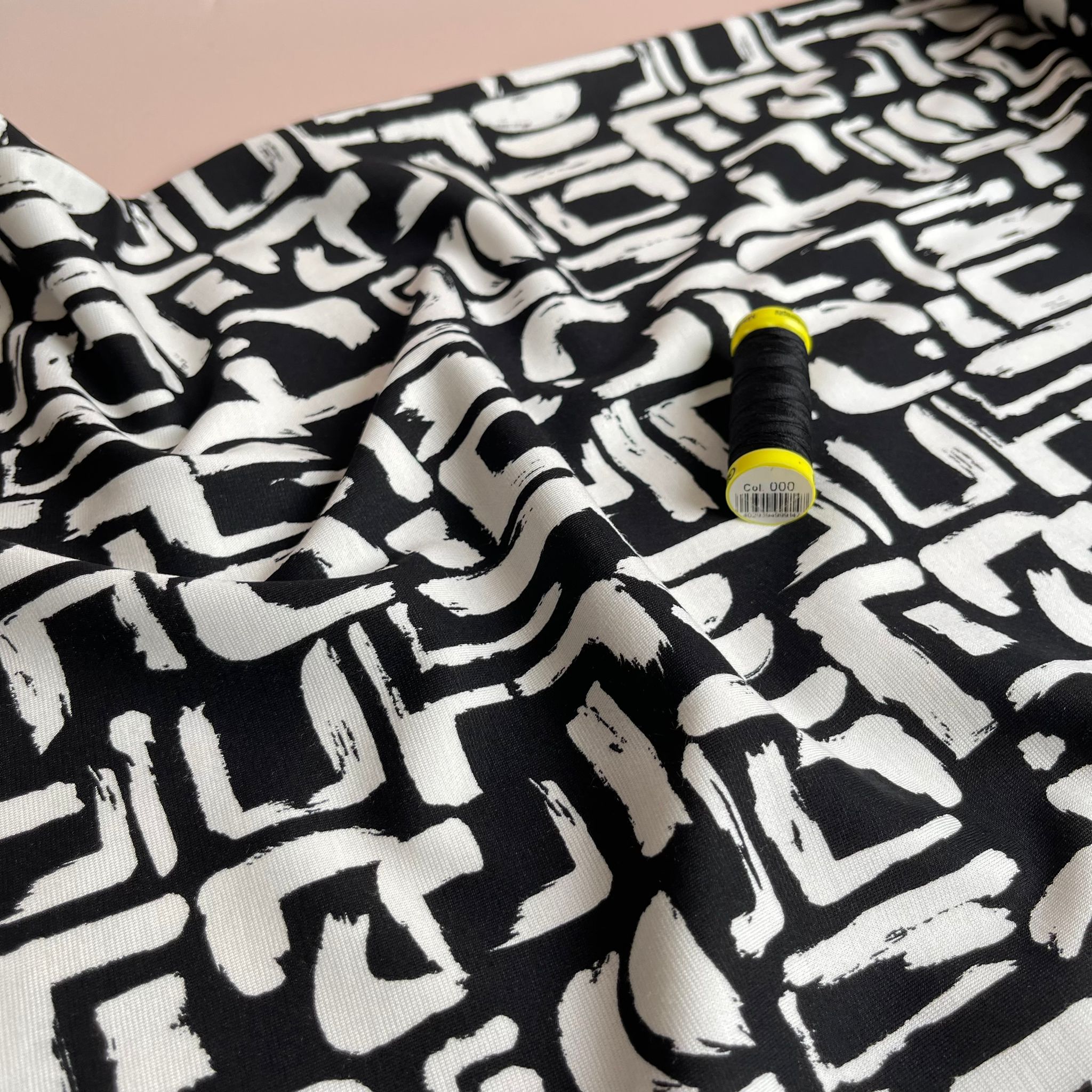 Shapes in Black and White Soft Ponte Roma Fabric