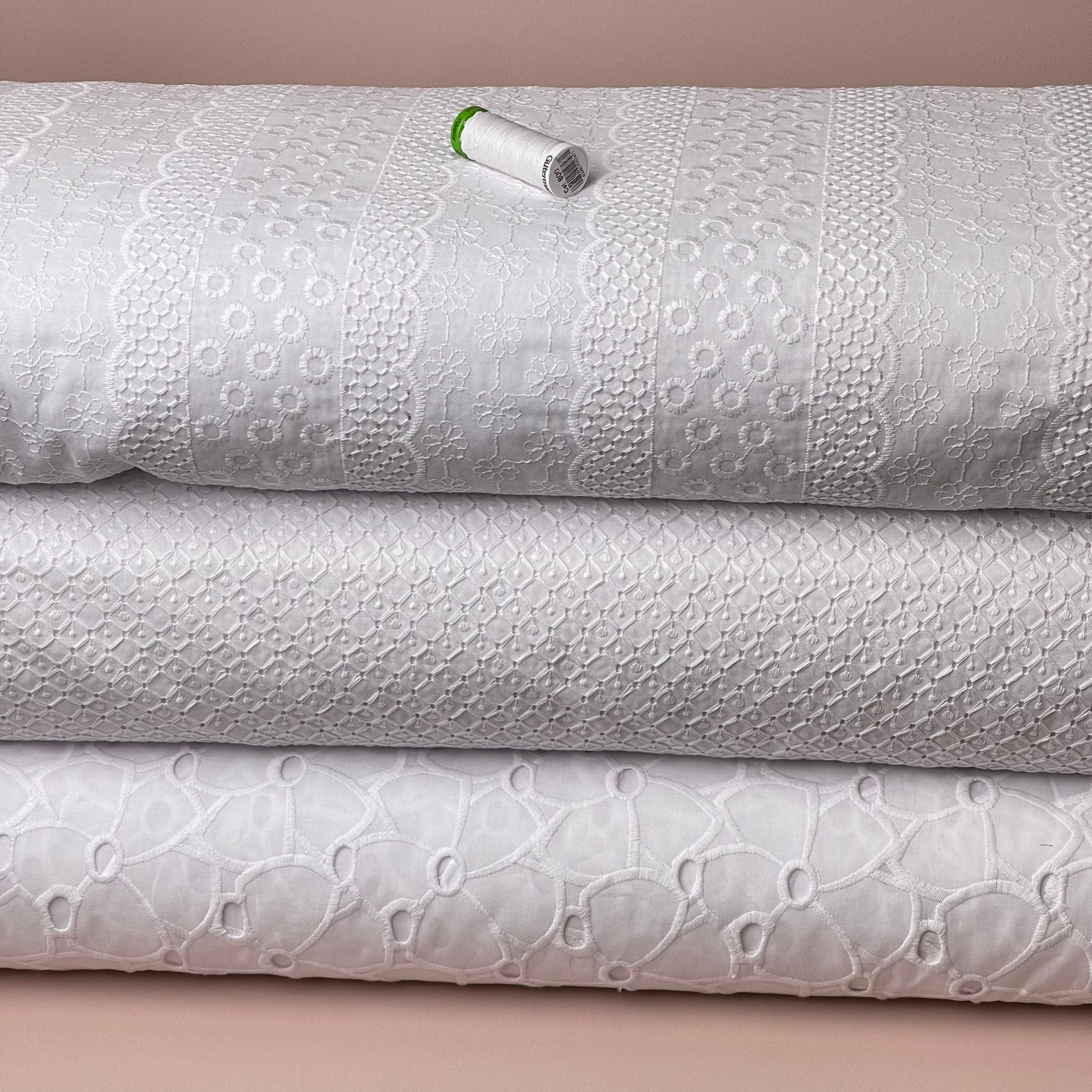White Flowers Cotton Broderie Anglaise Fabric