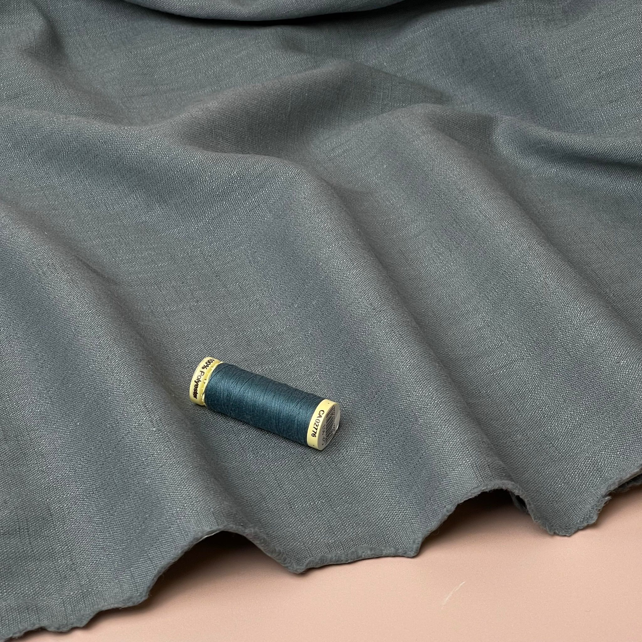 Breeze Slate Blue - Enzyme Washed Linen Cotton Fabric