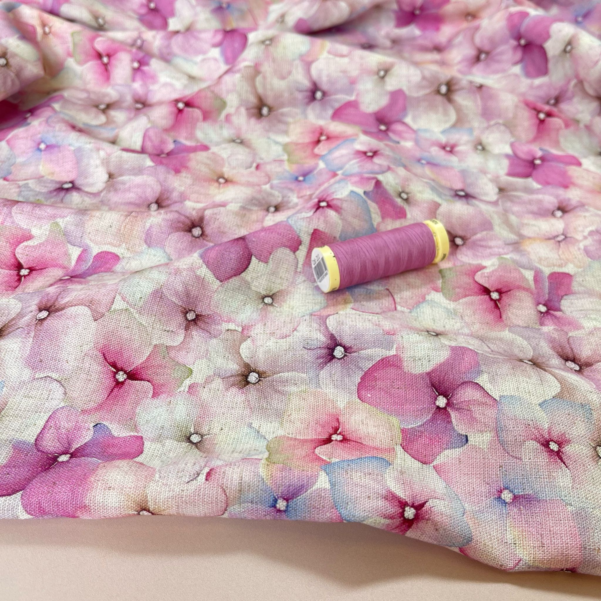 Pink Hydrangea Viscose Linen Fabric