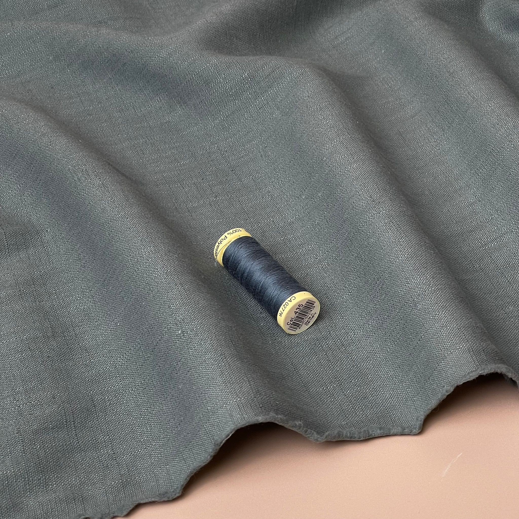 Breeze Slate Blue - Enzyme Washed Linen Cotton Fabric