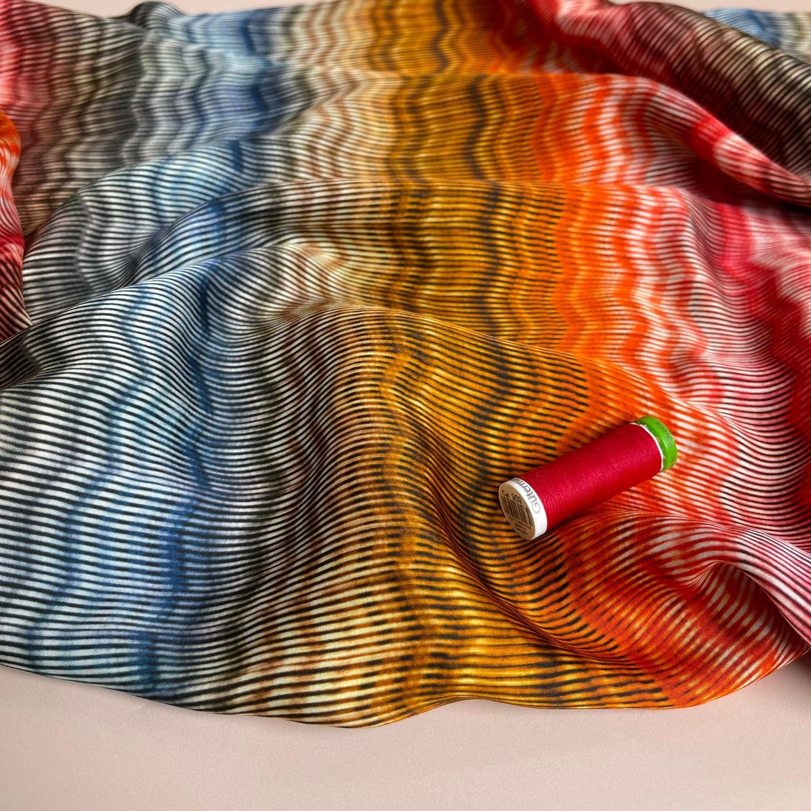Hazy Waves in Sunset Viscose Sateen Fabric