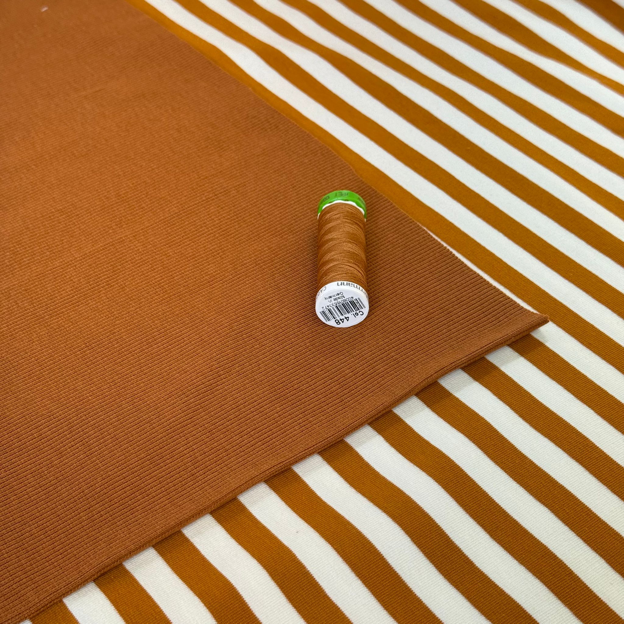 REMNANT 0.58 Metre - Yarn Dyed Toffee Stripes Looped Back Cotton French Terry