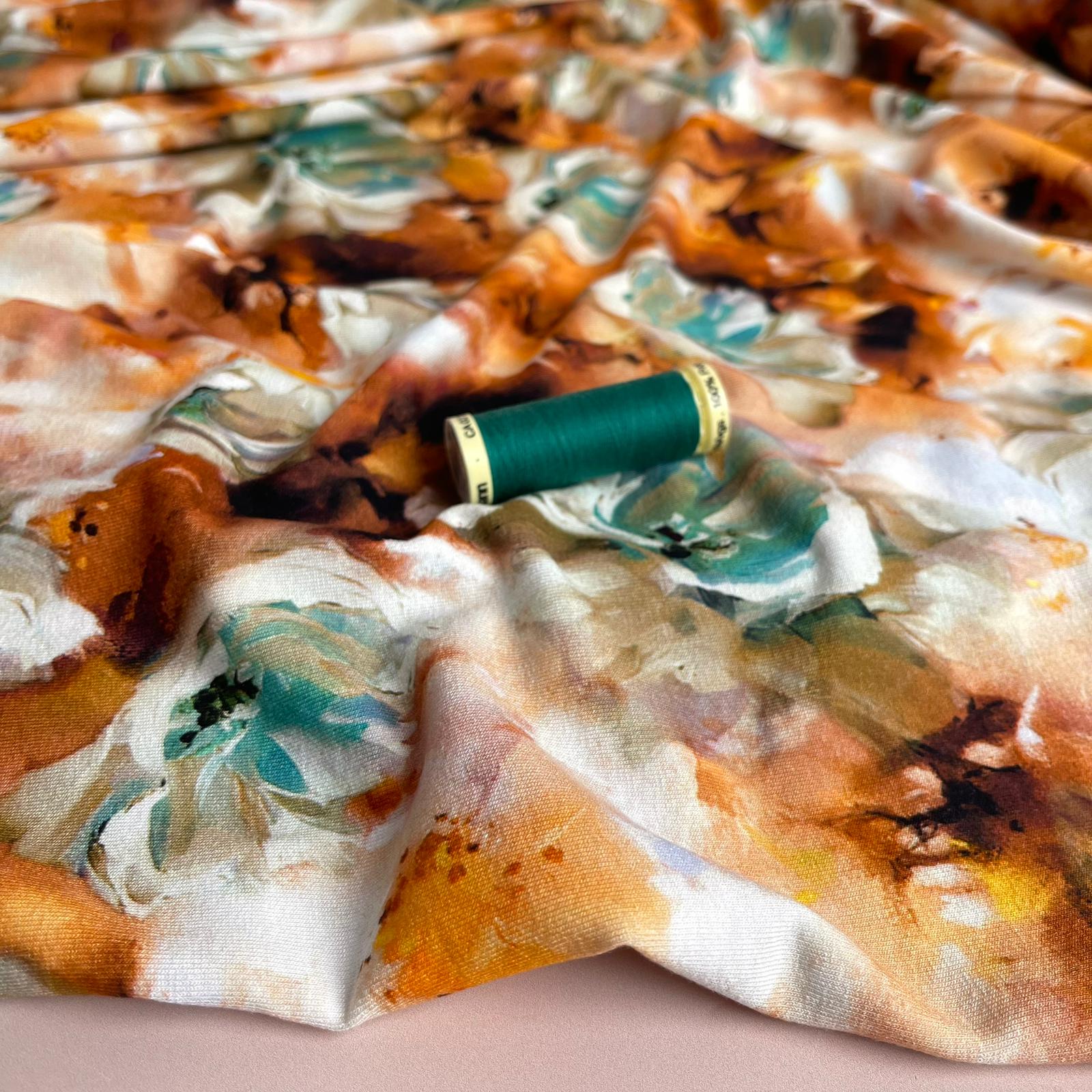 REMNANT 0.83 Metres - Autumn Florals Viscose Jersey Fabric