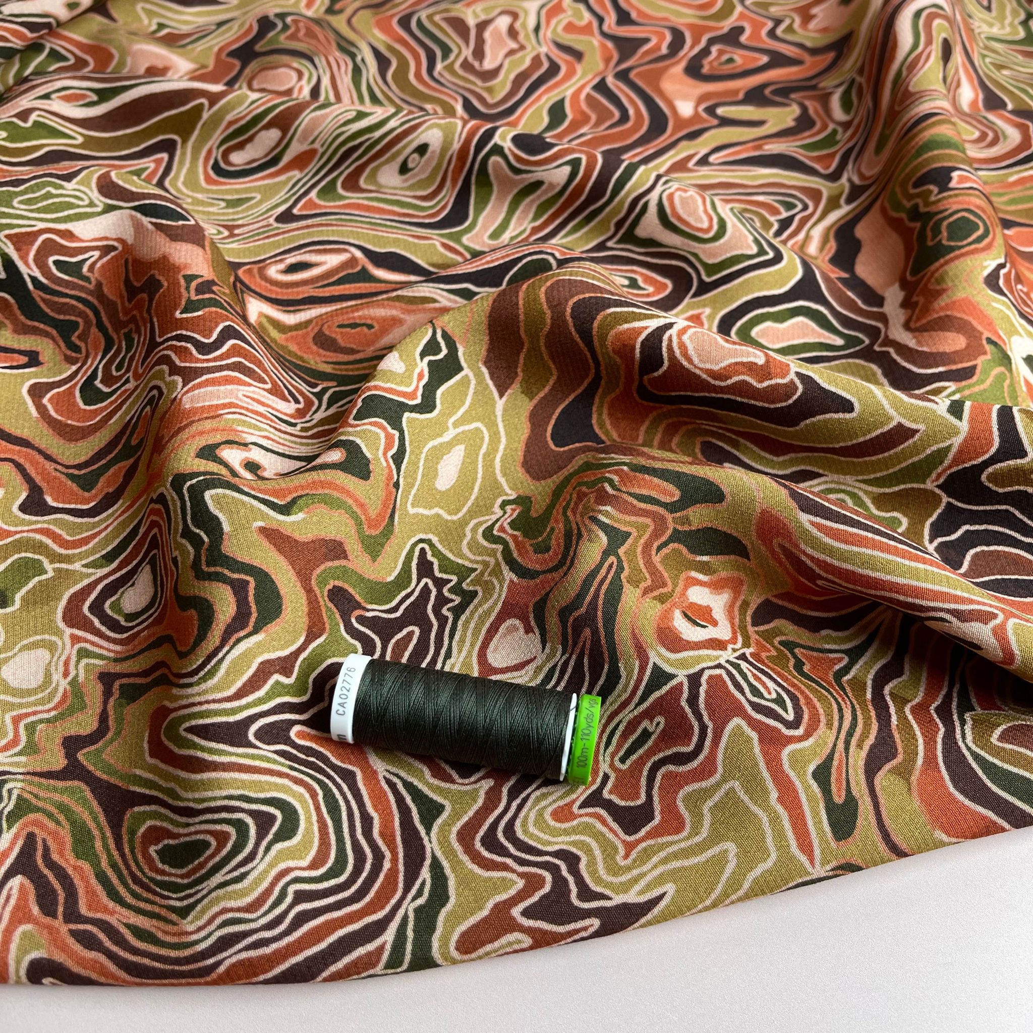 REMNANT 0.34 Metre - Earthy Marble Viscose Crepe with LENZING™ ECOVERO™ fibres