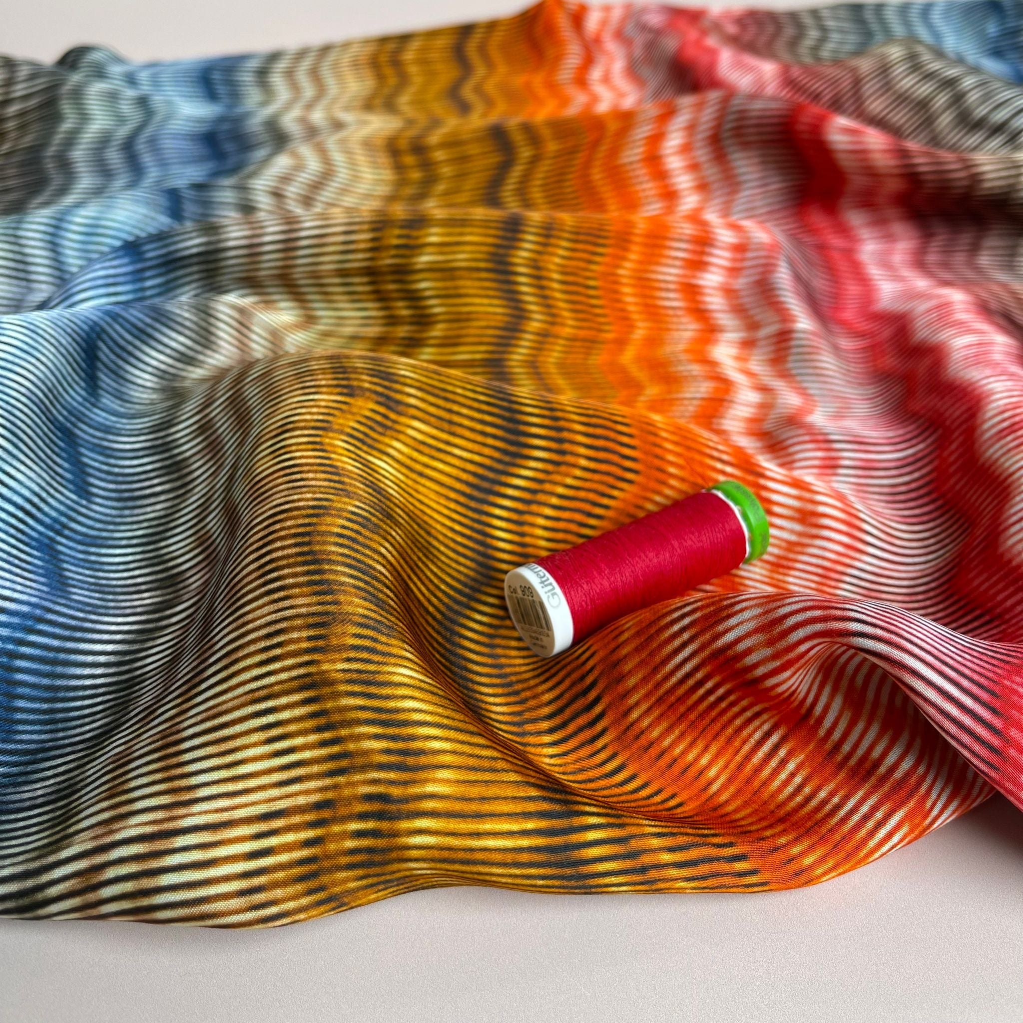 Hazy Waves in Sunset Viscose Sateen Fabric