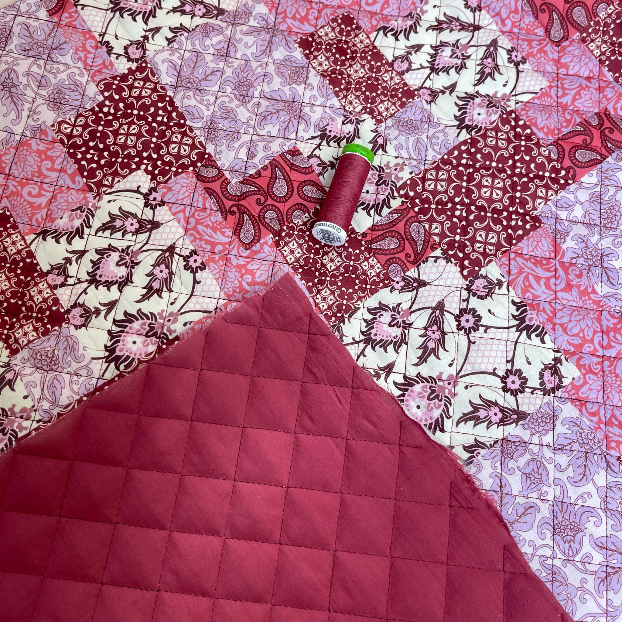Crimson Patchwork Paisley Quilted Cotton Fabric