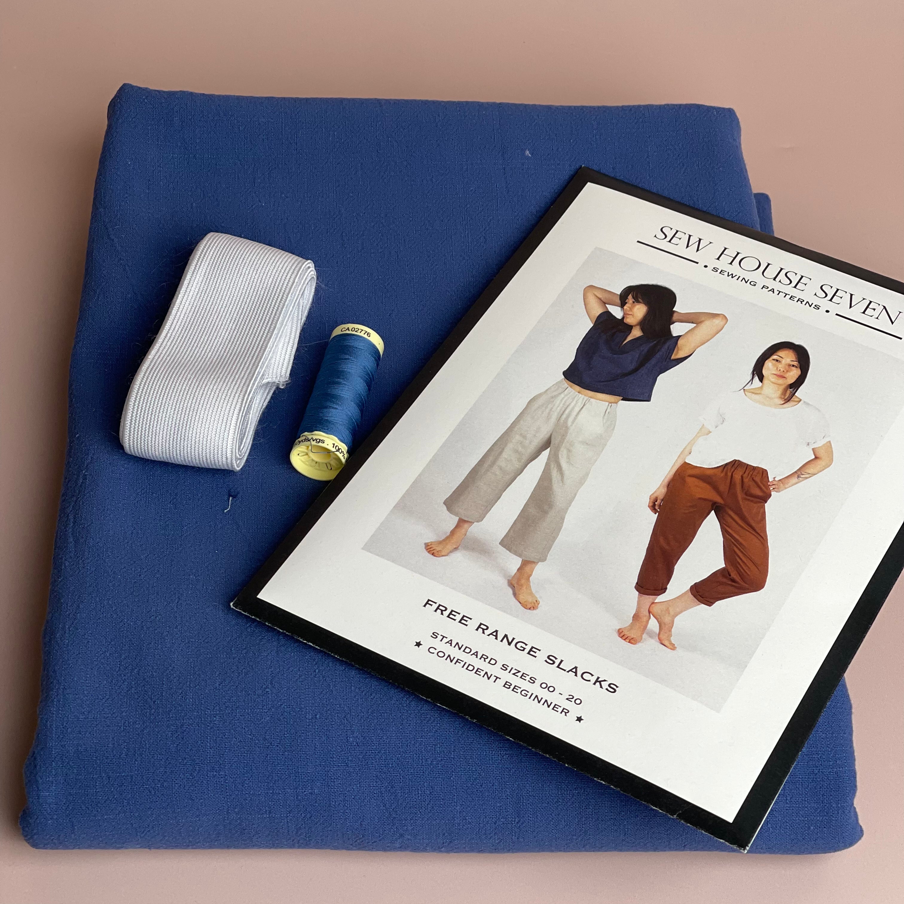 Sewing Kit - Free Range Slacks in Blue Washed Cotton