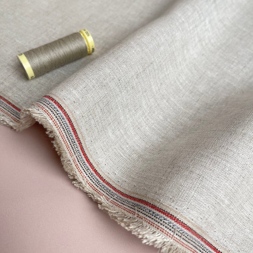 REMNANT 1.8 Metres - Ecru Yarn Dyed Pure Linen Fabric