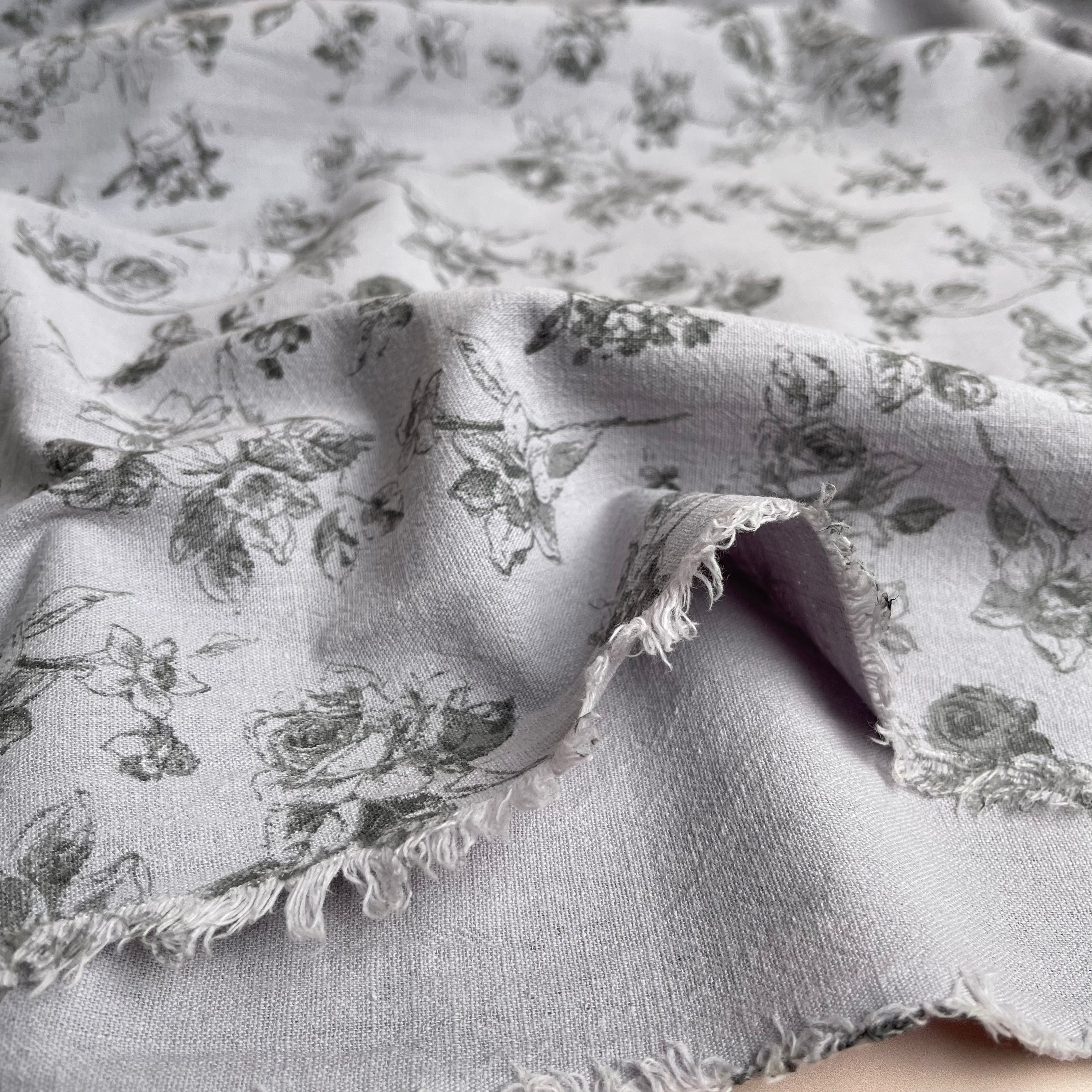 Vintage Floral Washed Cotton in Grey