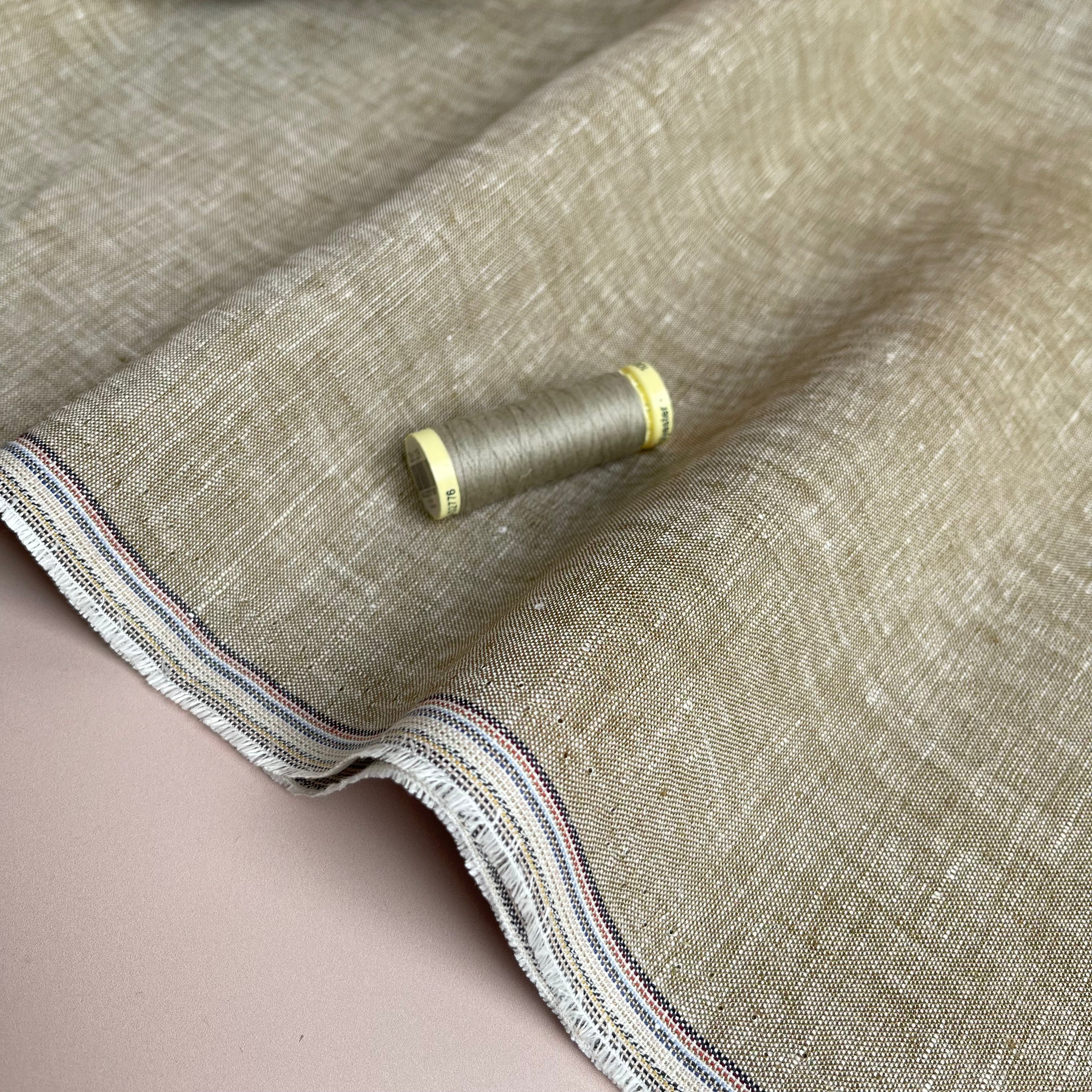 Sandy Beige Yarn Dyed Pure Linen Fabric