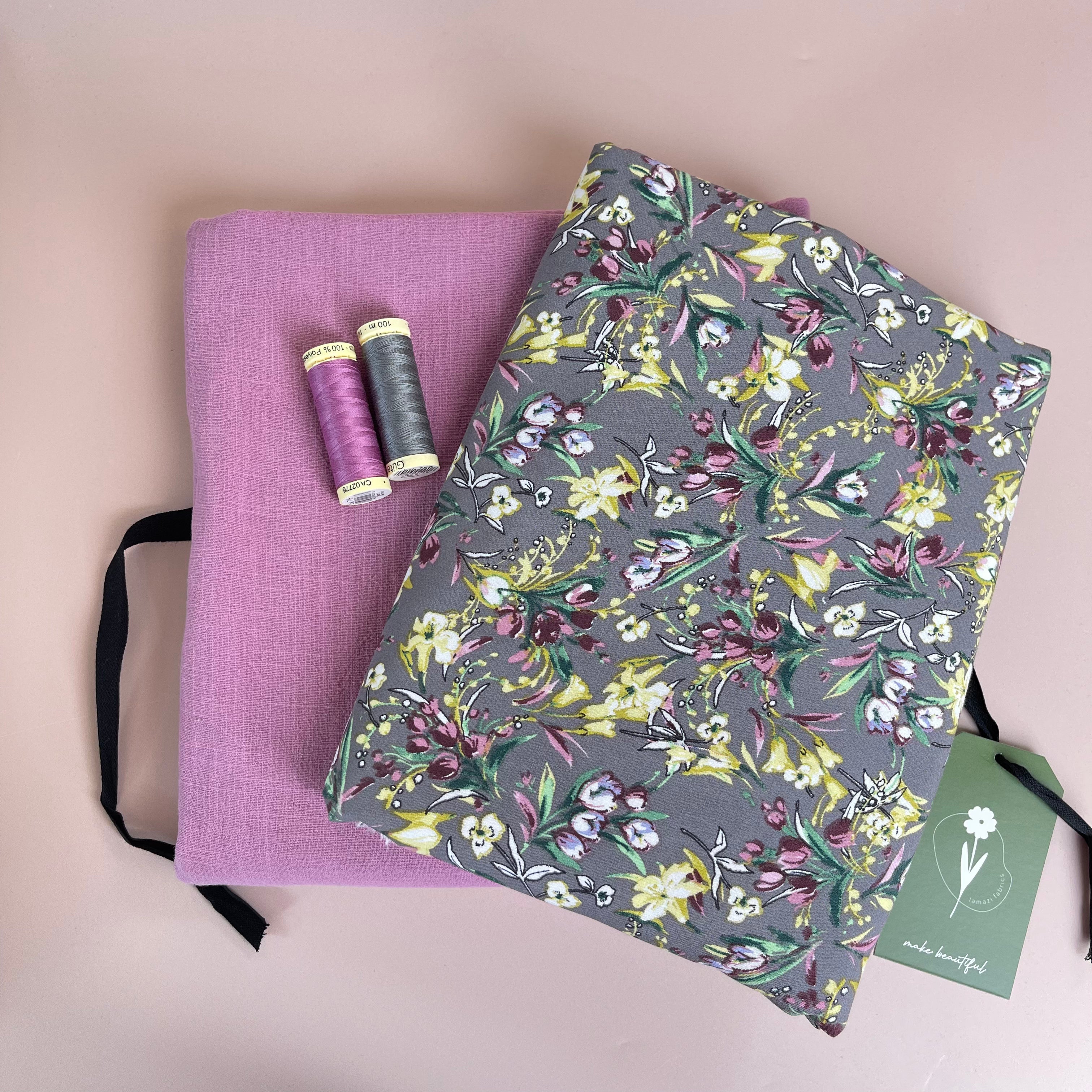 Make an Outfit - Floral Bouquet Viscose with Mauve Washed Cotton Bundle