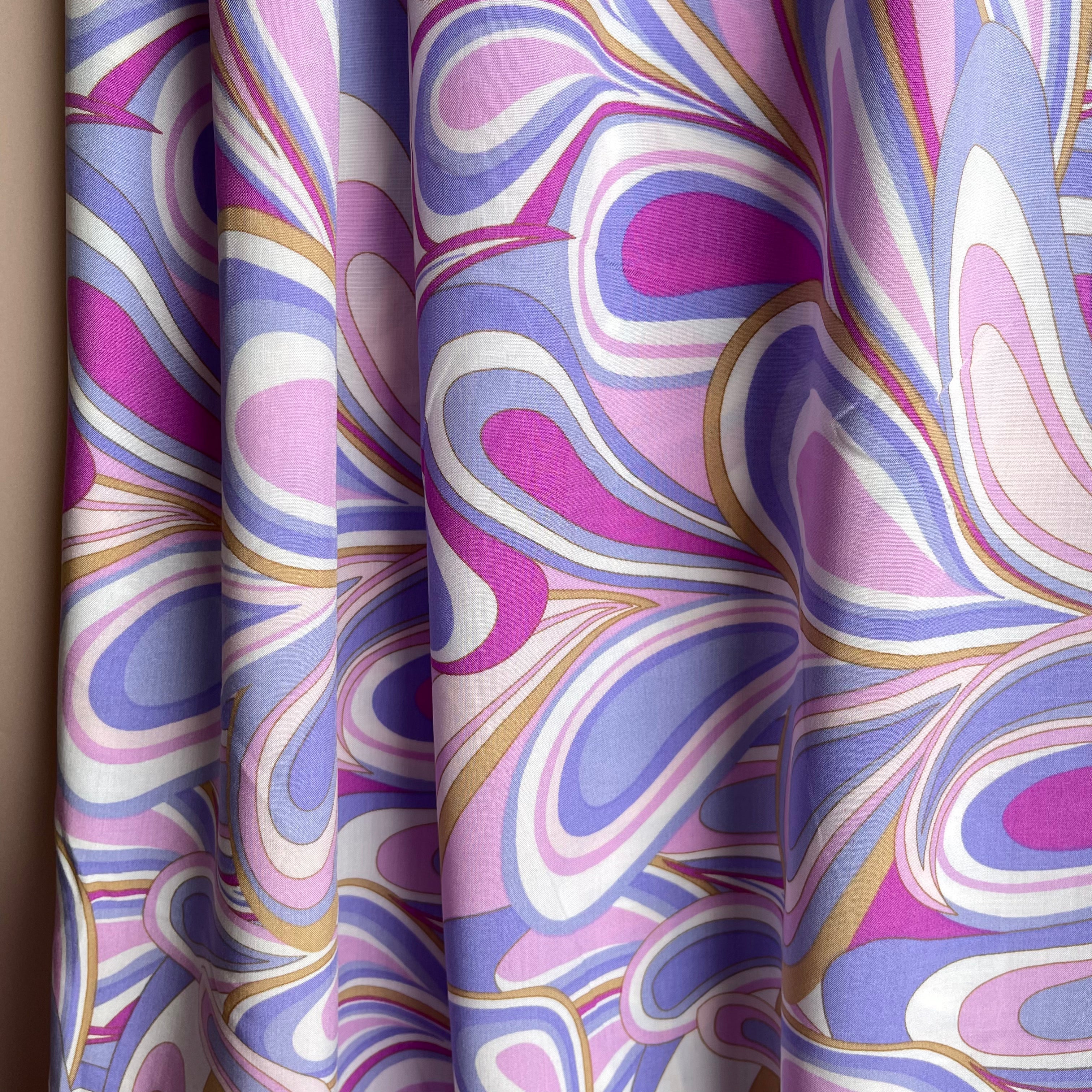Abstract Waves Lilac Viscose Poplin Fabric