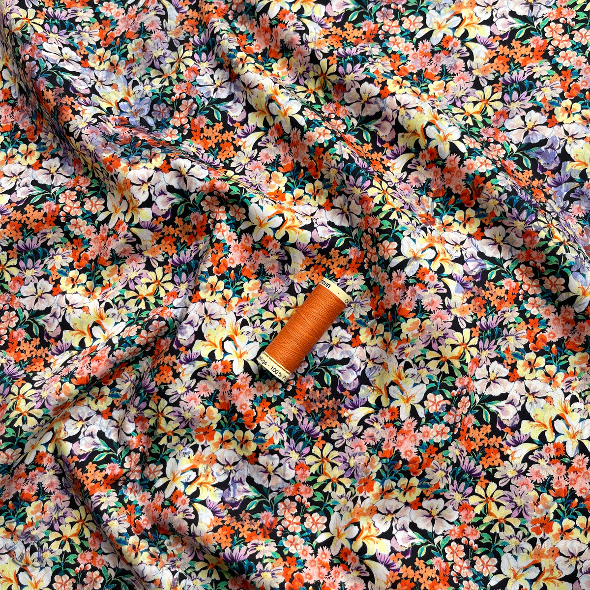 Maizey Sandstone Printed Cotton Fabric (By The Metre), Orange Fabric