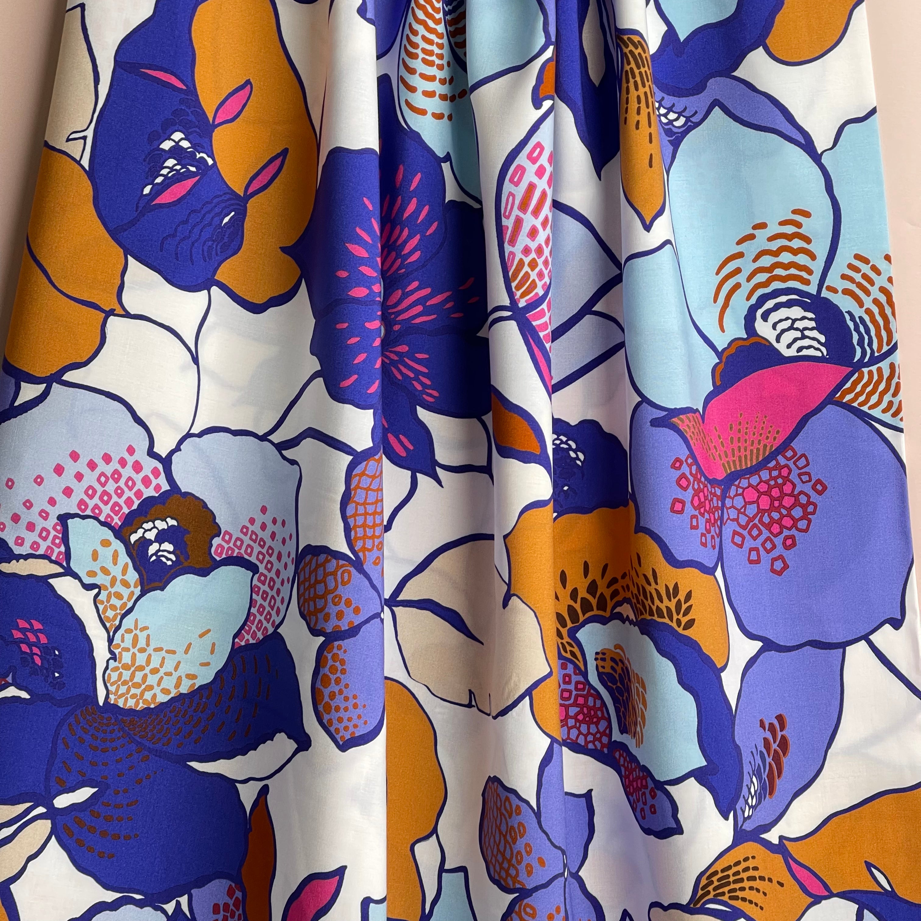 Atelier Jupe - White with Blue Flowers Viscose Fabric
