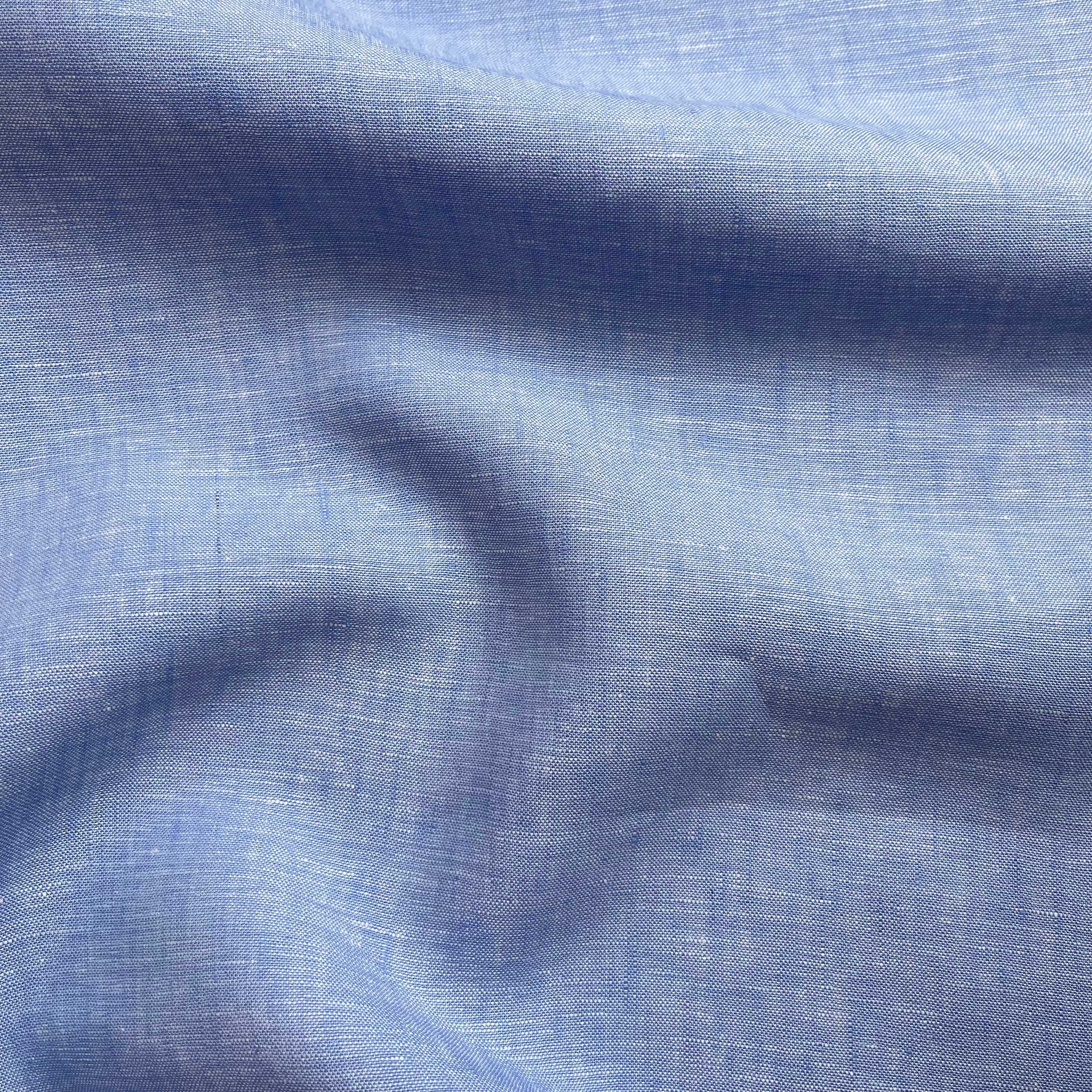 Blue Yarn Dyed Pure Linen Fabric