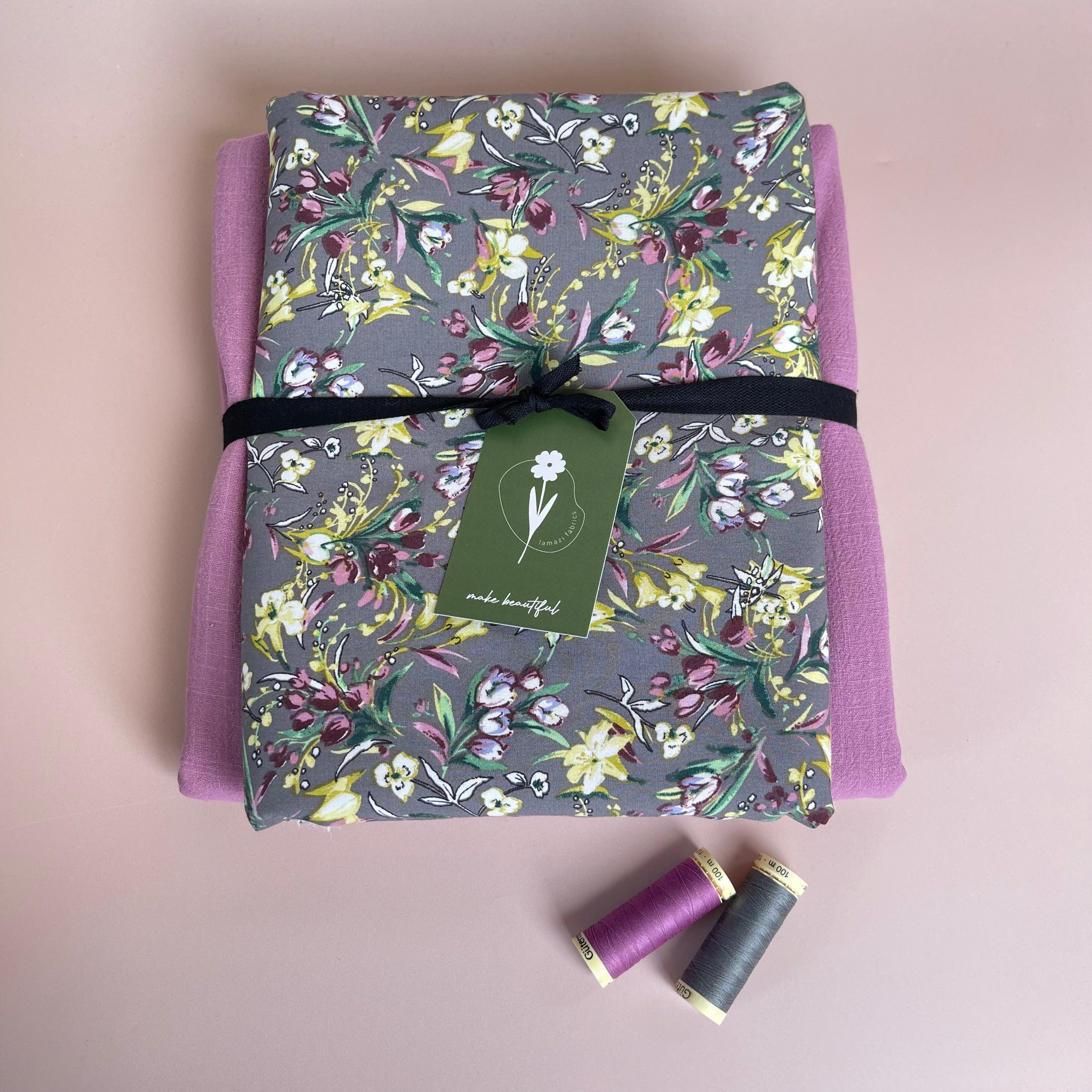 Make an Outfit - Floral Bouquet Viscose with Mauve Washed Cotton Bundle