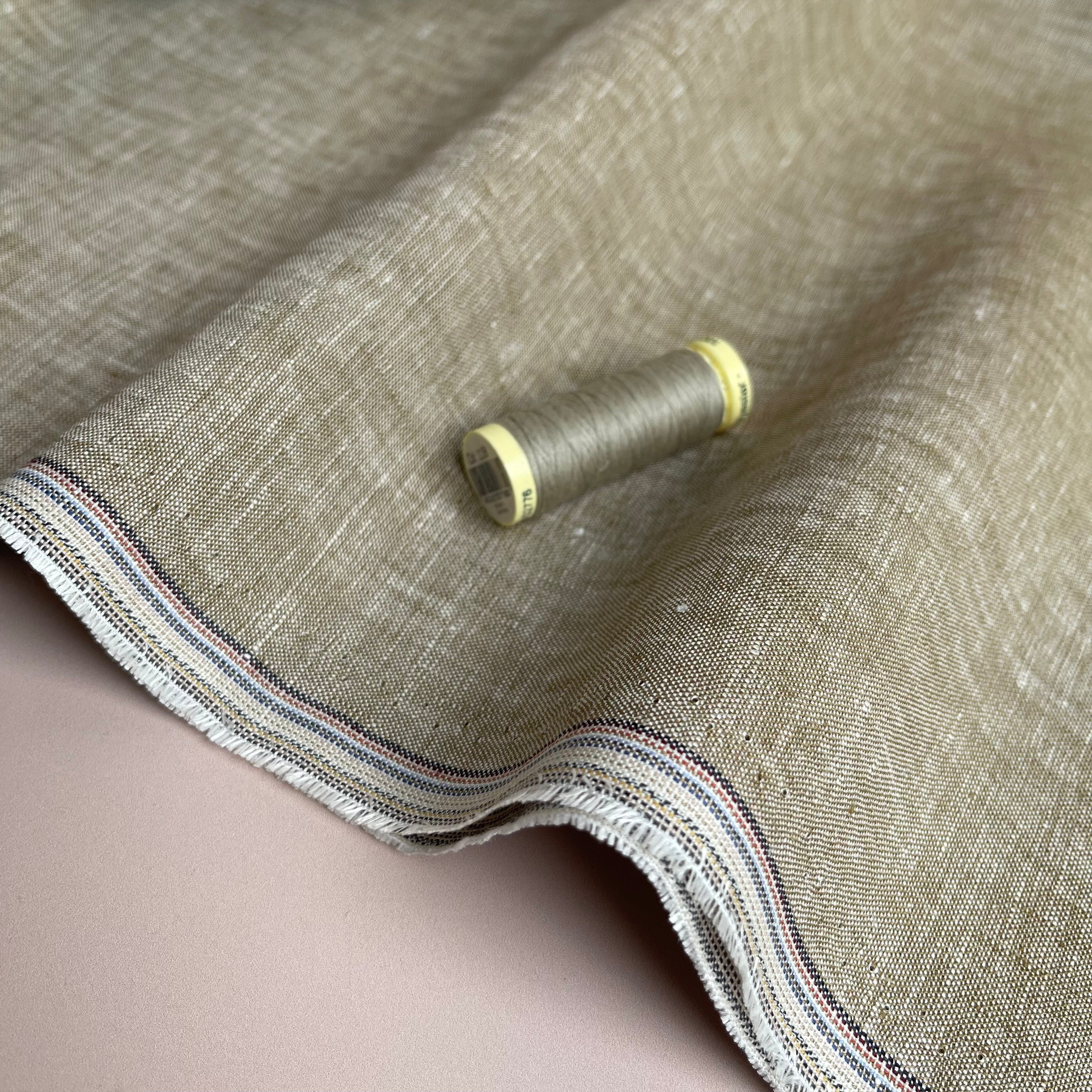 Sandy Beige Yarn Dyed Pure Linen Fabric