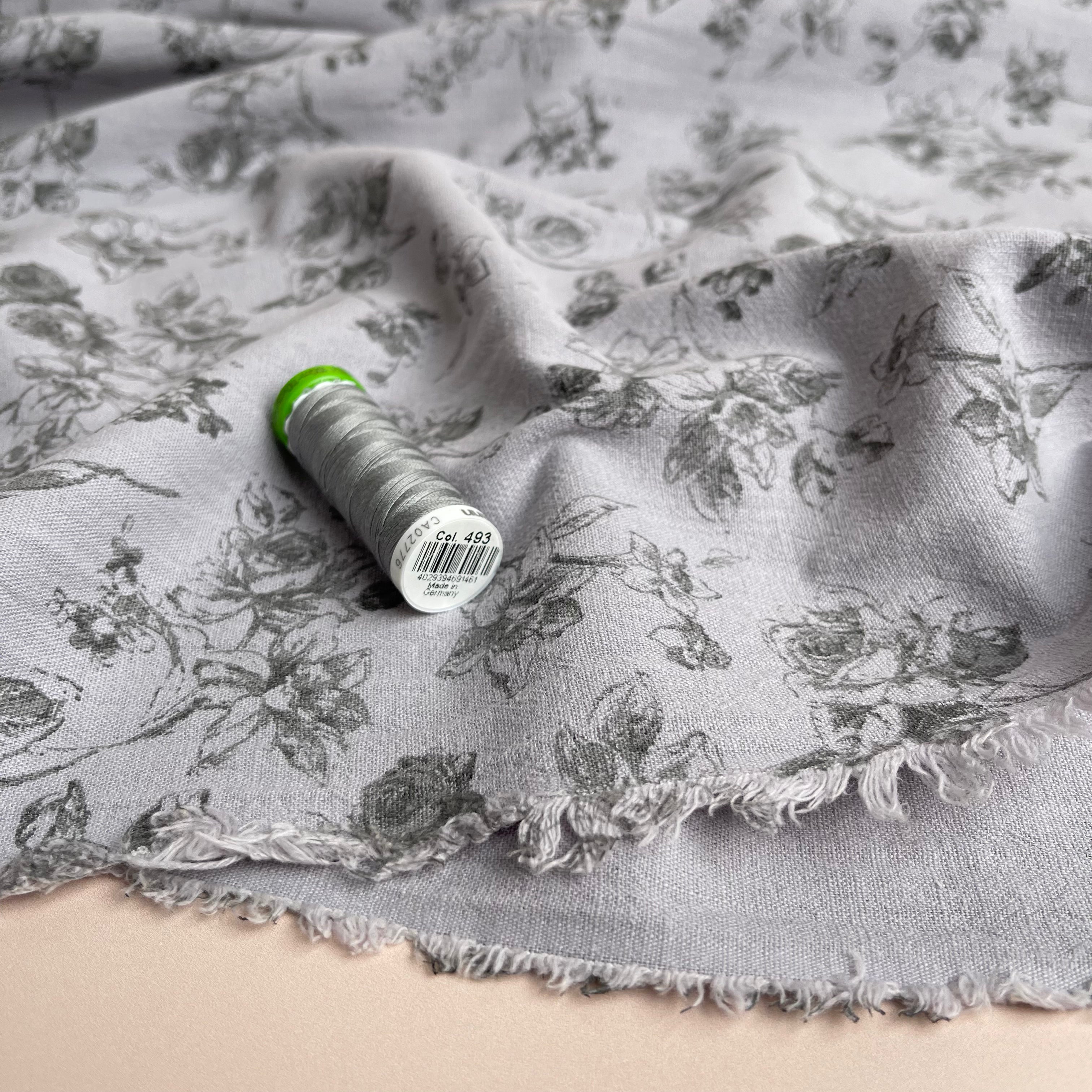 Vintage Floral Washed Cotton in Grey